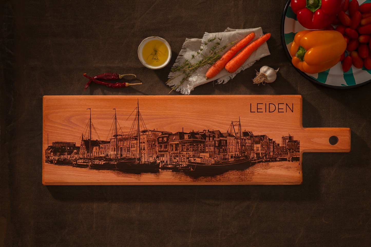 Leiden Historical Harbour Wooden Serving Board – 60 x 17 cm