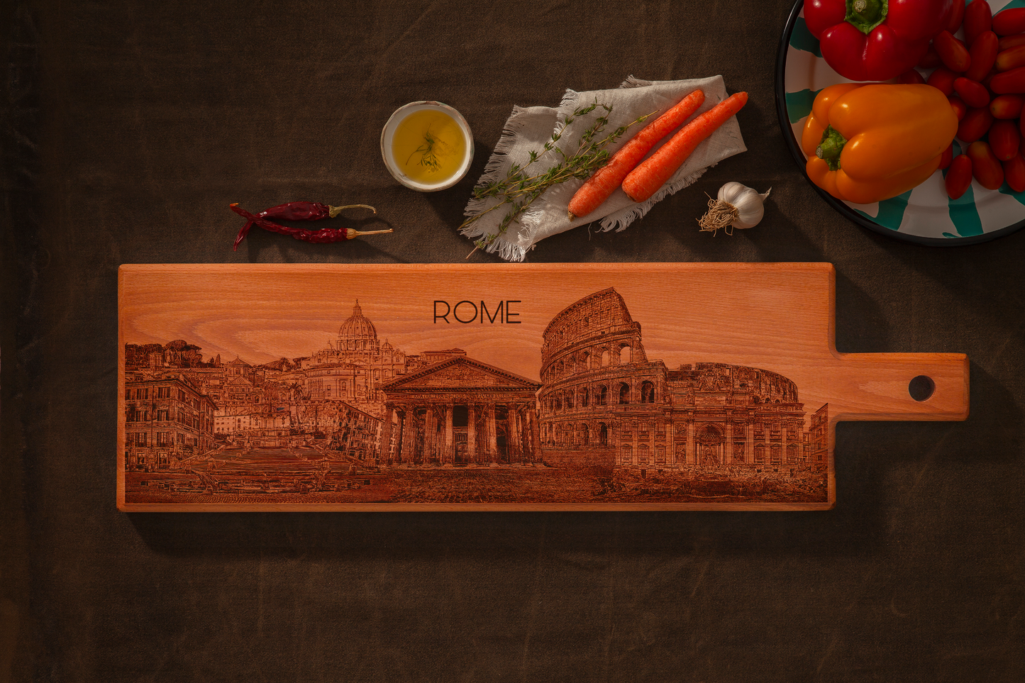 Rome Skyline Wooden Serving Board – 62 x 17 cm