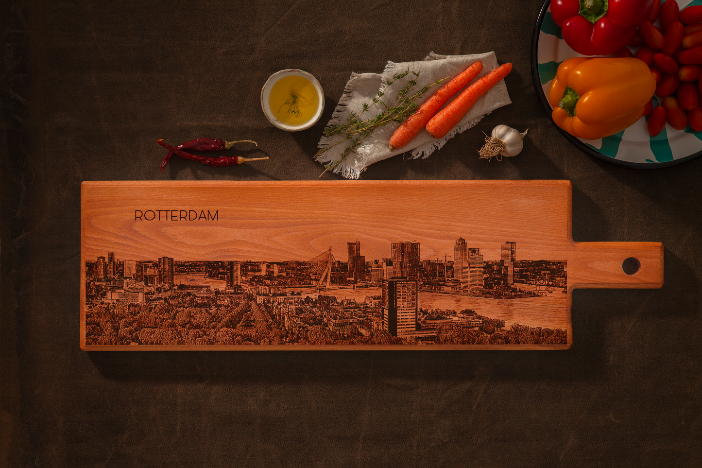 Rotterdam Skyline Wooden Serving Board – 60 x 17 cm