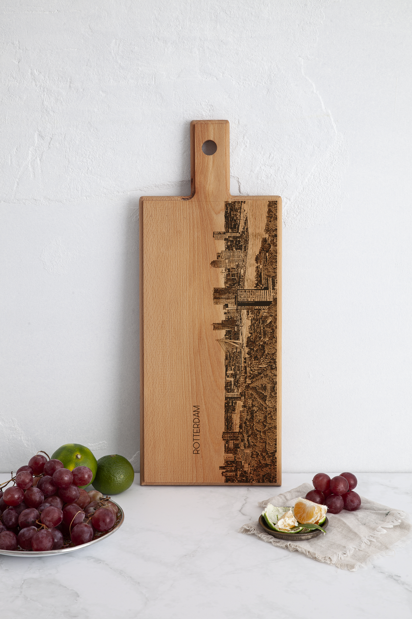 Rotterdam Skyline – Handmade Wooden Serving & Cheese Board (49 × 17 cm)