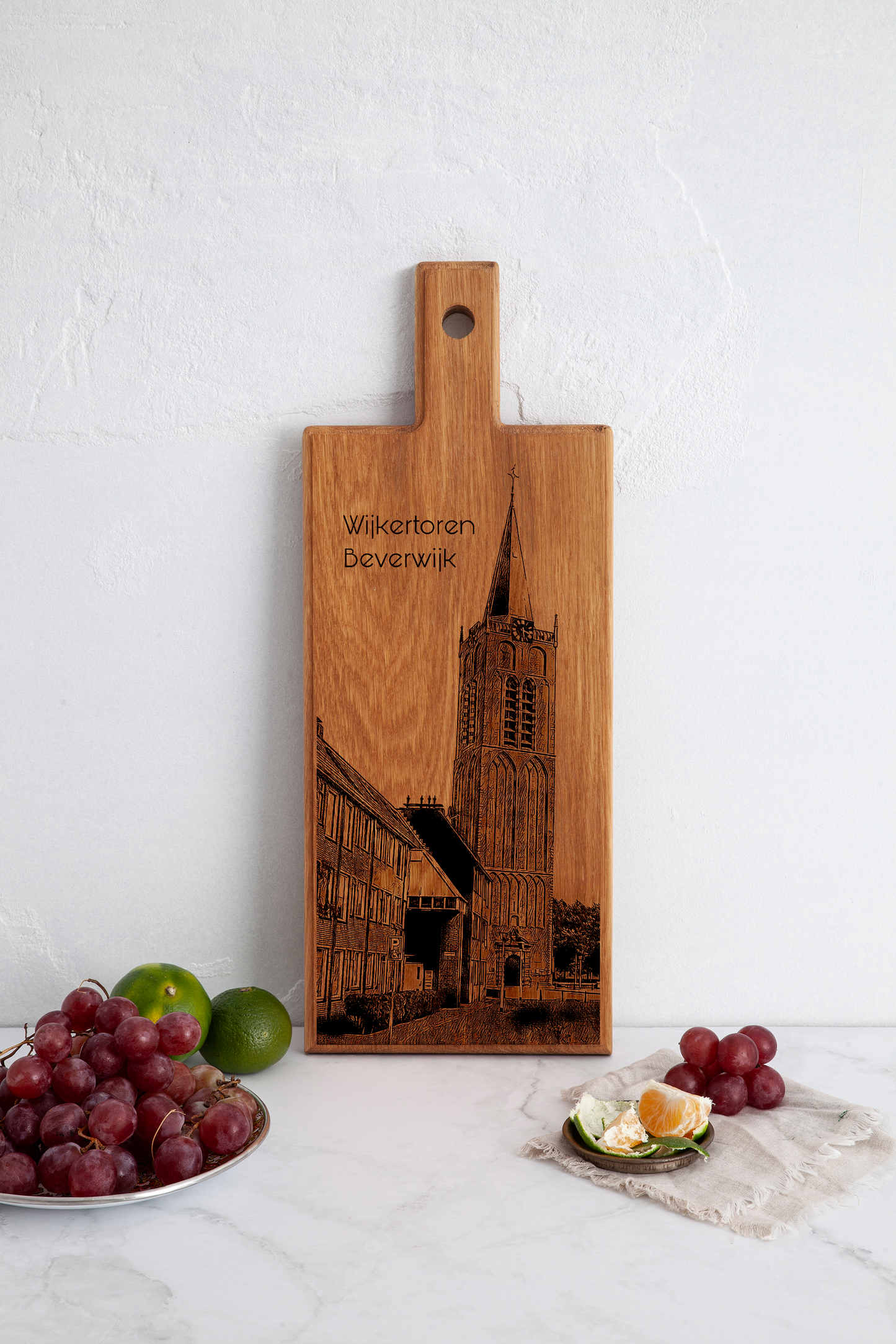 Handmade Beverwijk Wijkertoren Engraved Serving Board - Beech Wood