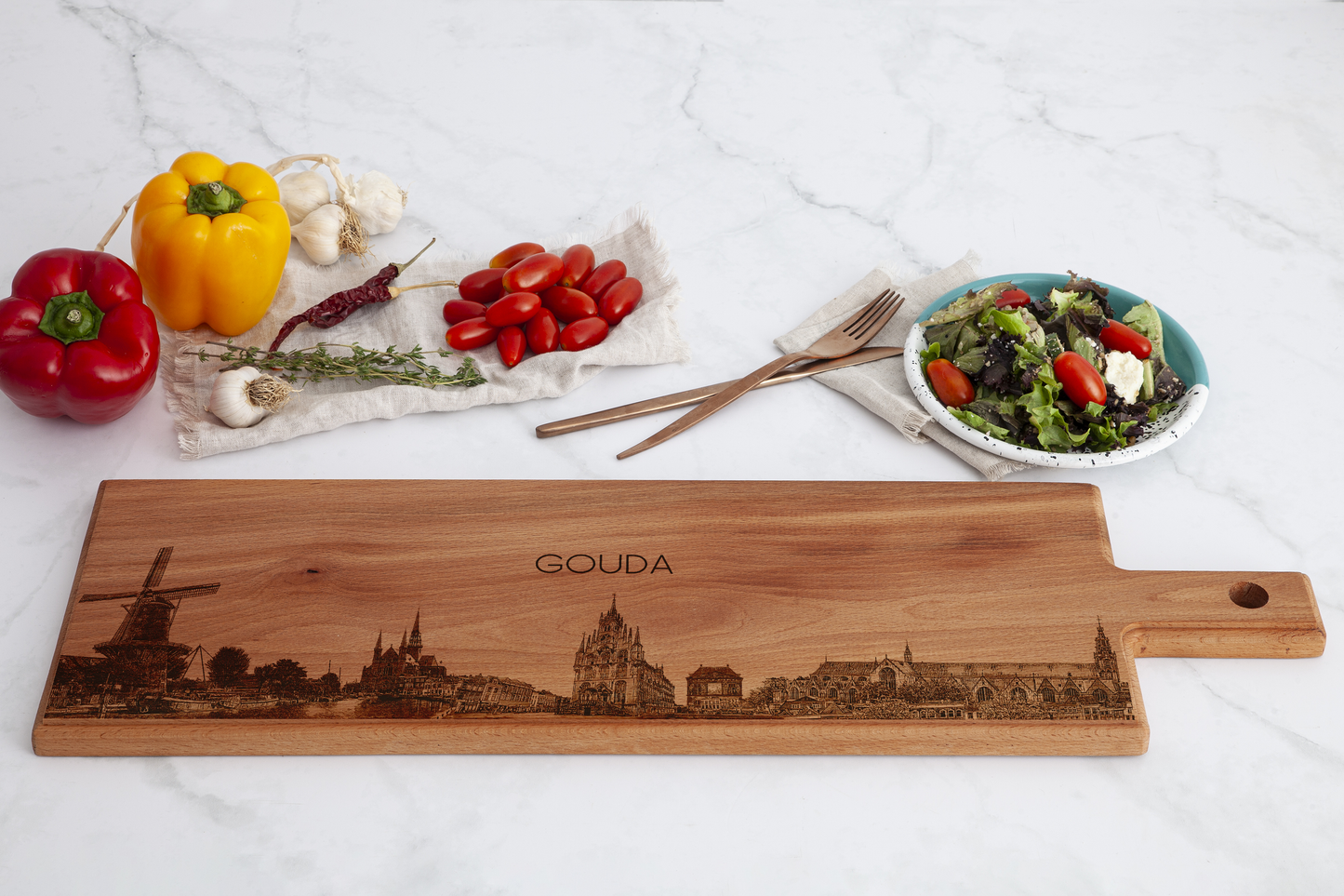 Gouda Skyline Wooden Serving Board – 60 x 17 cm