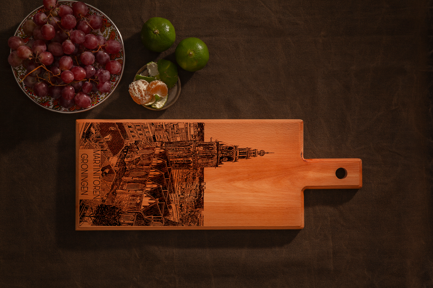 Handmade Groningen Martinitoren Engraved Serving Board - Beech Wood