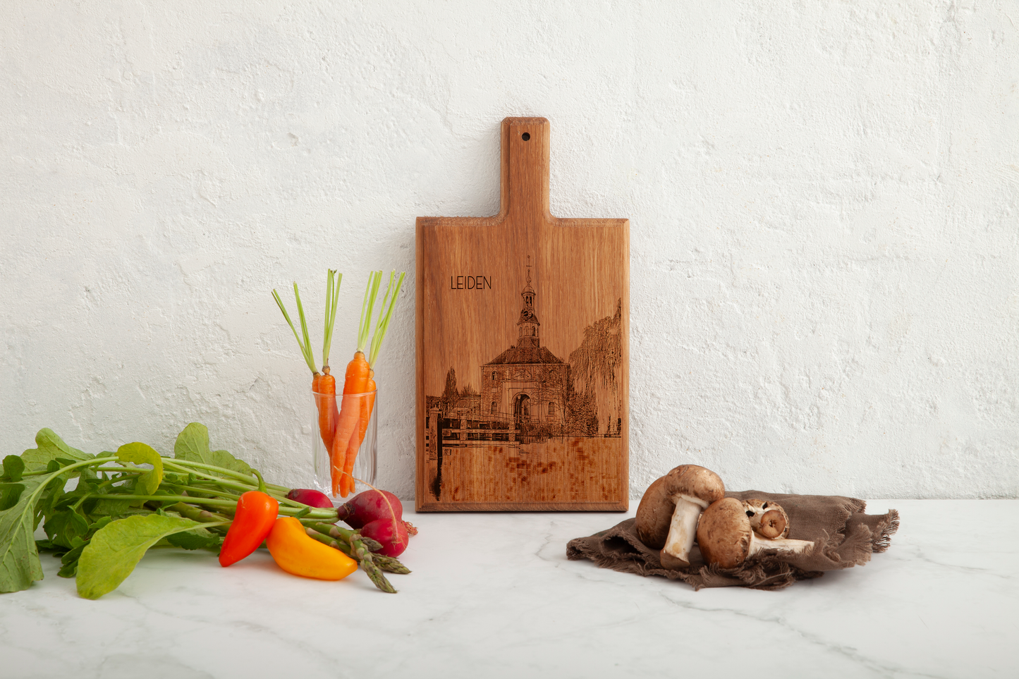 Leiden Zijlpoort Handmade , Engraved Cheese Board - Beech Wood