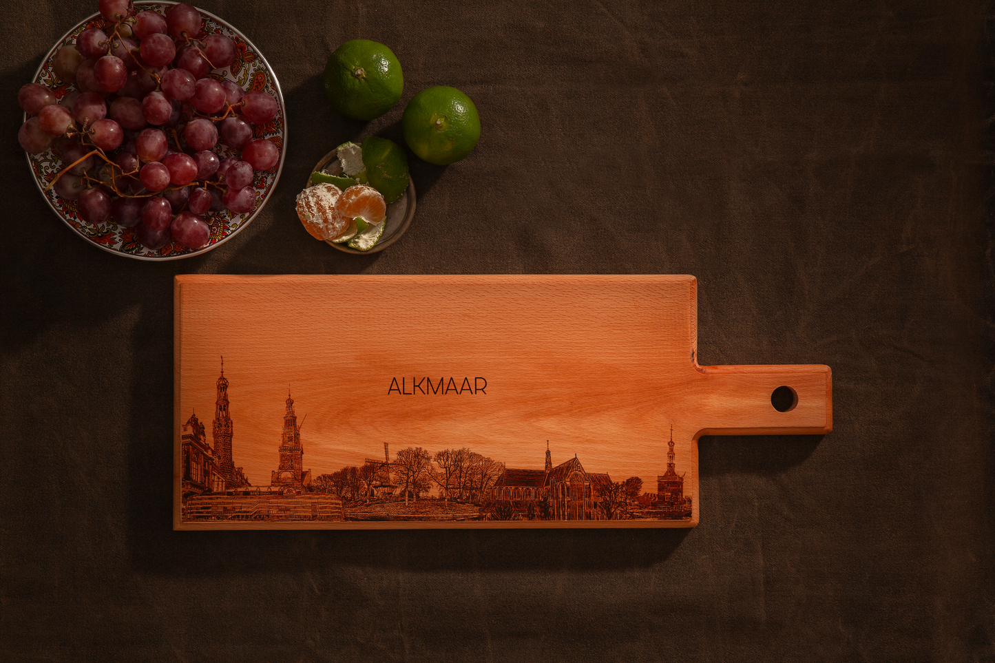 Handmade Alkmaar Skyline Engraved Serving Board - Beech Wood