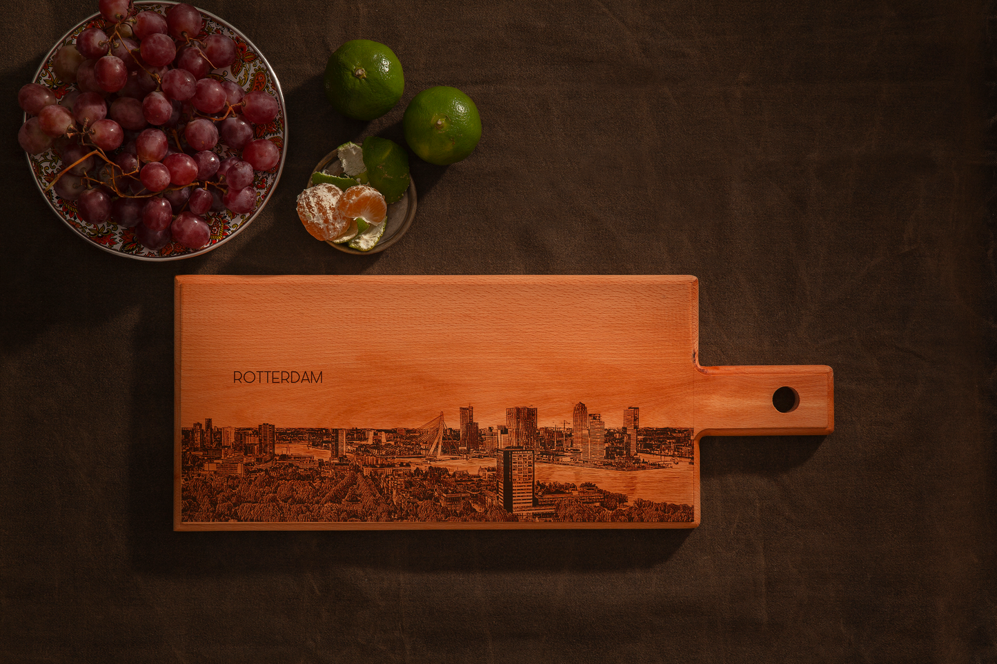 Rotterdam Skyline – Handmade Wooden Serving & Cheese Board (49 × 17 cm)