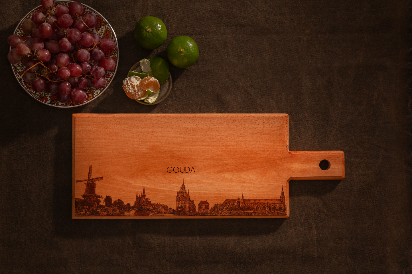 Gouda Skyline – Handmade Wooden Serving & Cheese Board (49 × 17 cm)