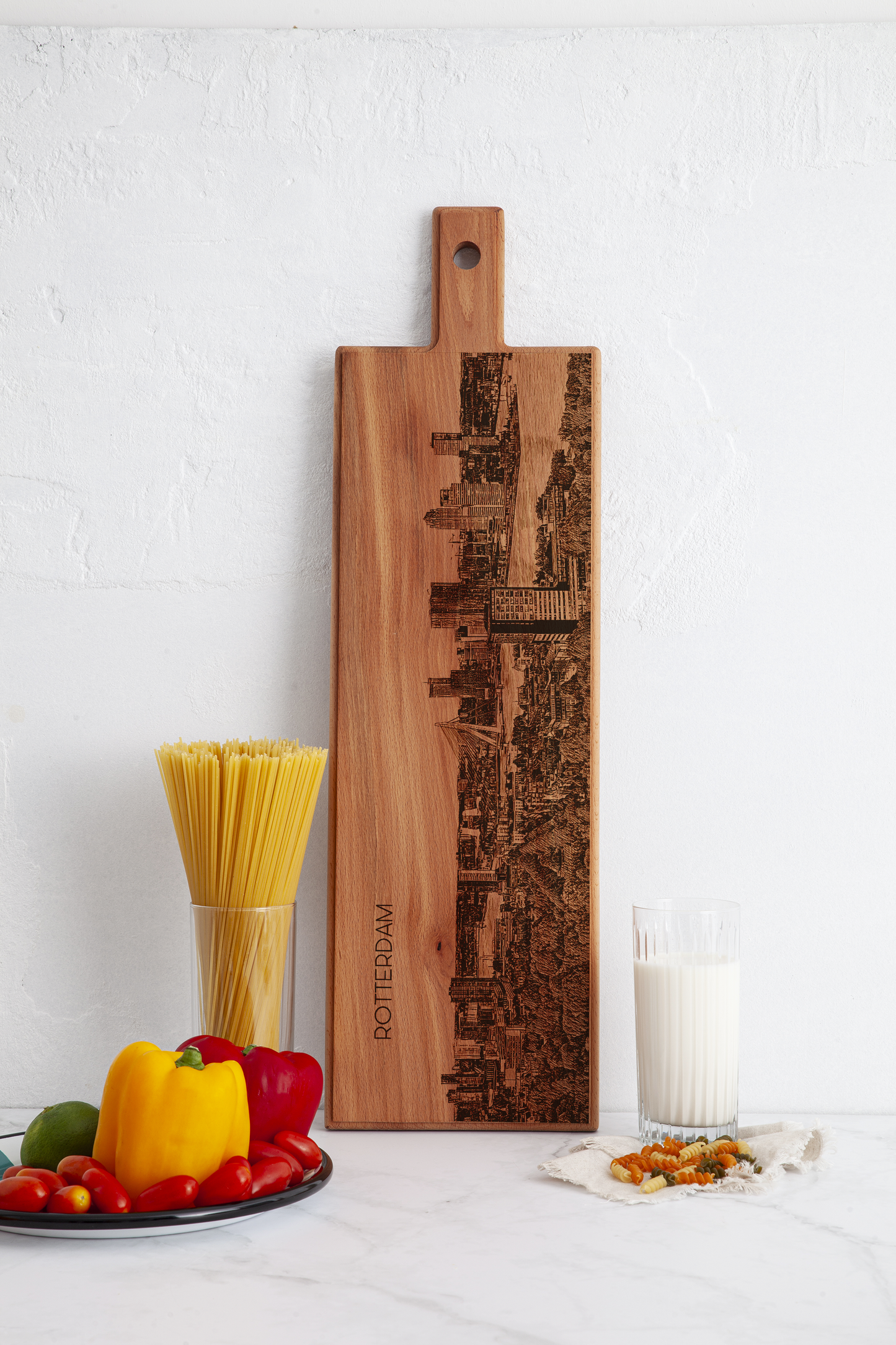 Rotterdam Skyline Wooden Serving Board – 60 x 17 cm