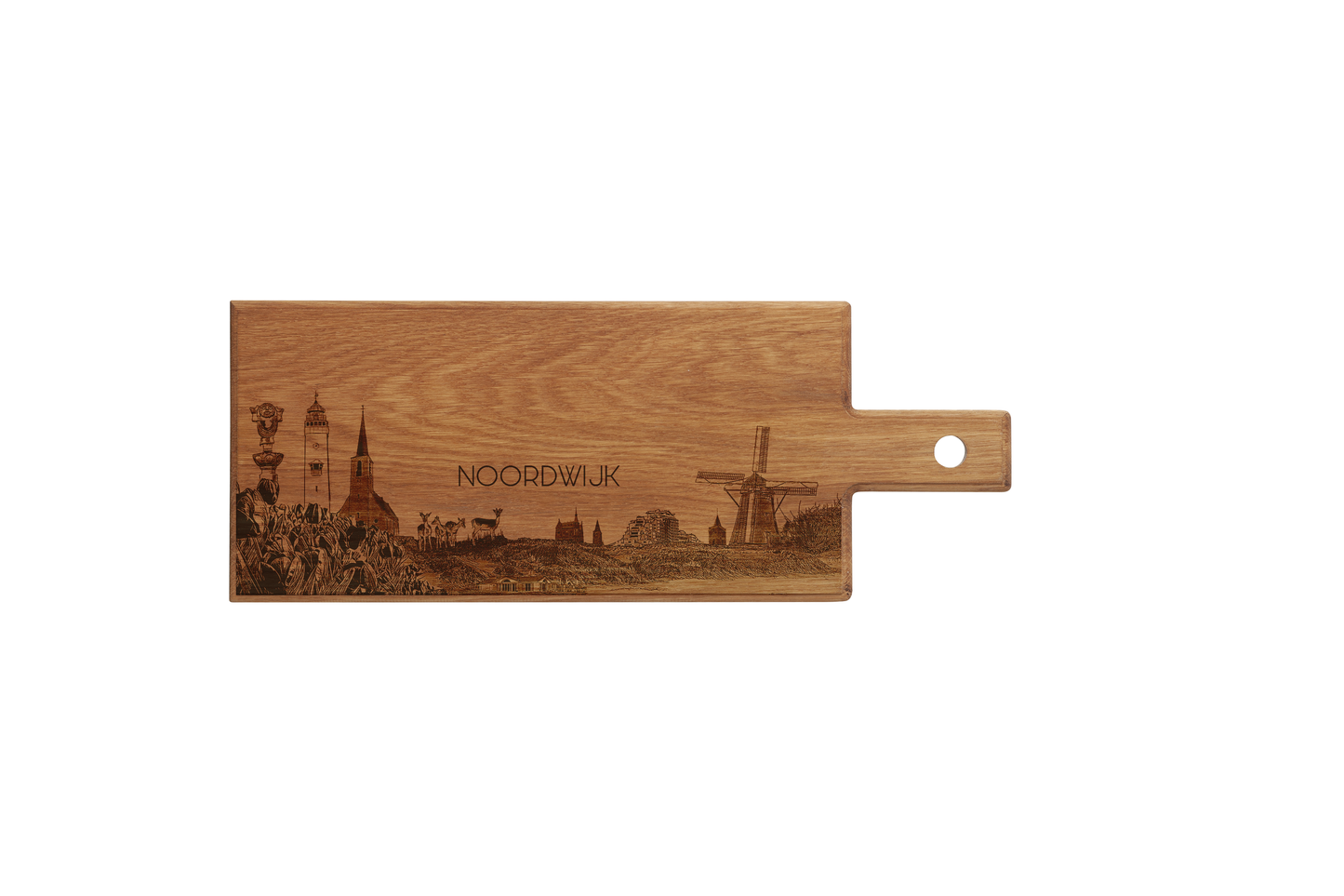 Noordwijk Skyline – Handmade Wooden Serving & Cheese Board (49 × 17 cm)