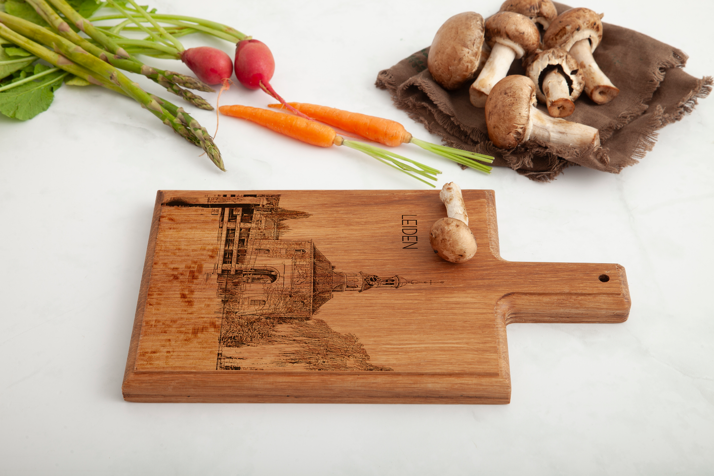 Leiden Zijlpoort Handmade , Engraved Cheese Board - Beech Wood