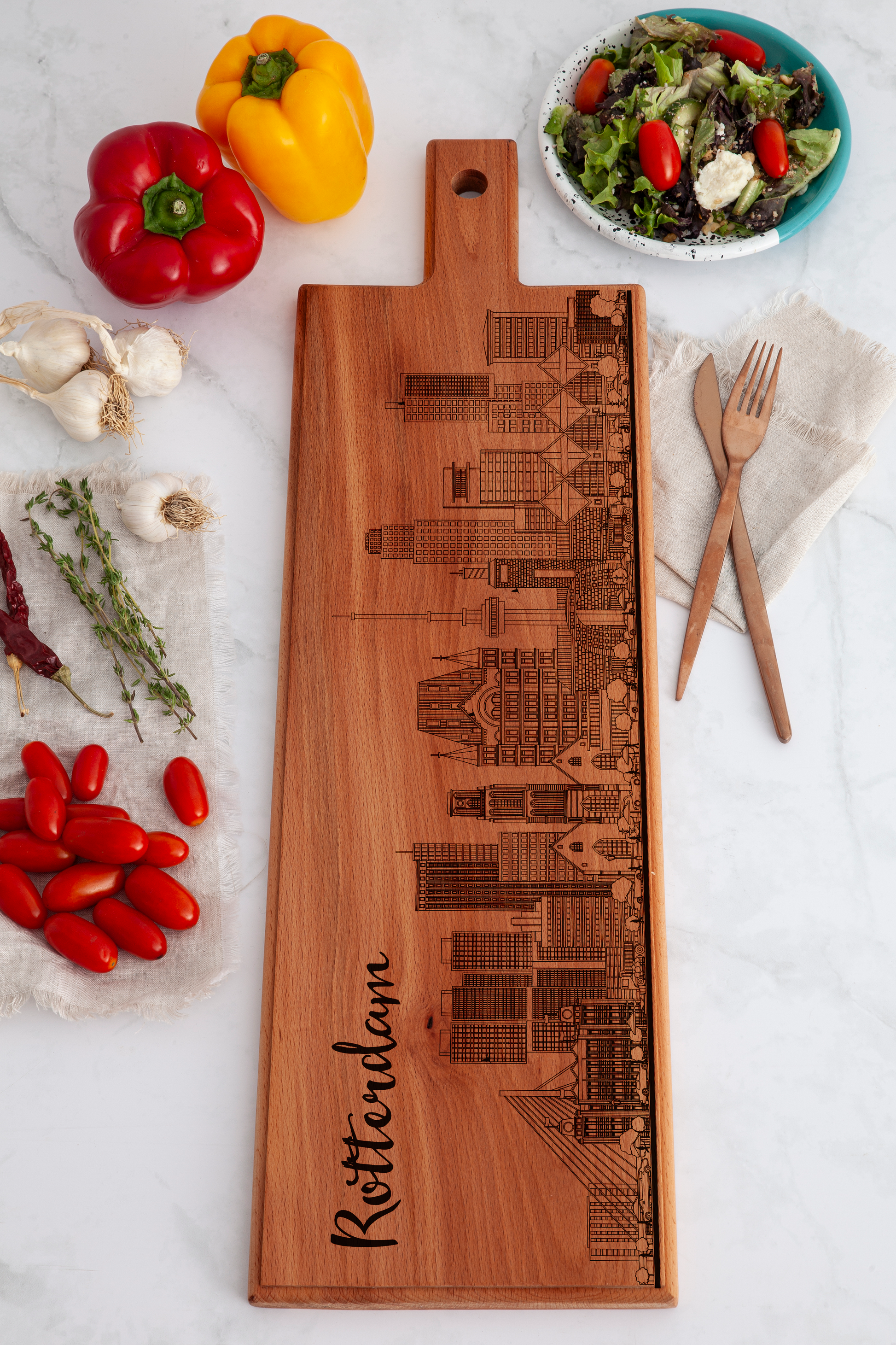Rotterdam, skyline, long serving board, with food