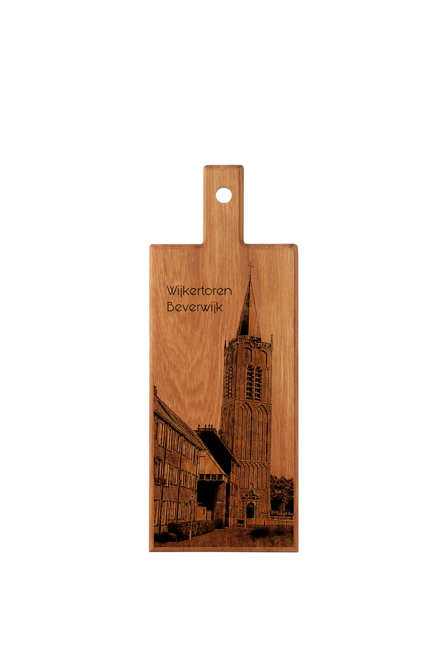 Handmade Beverwijk Wijkertoren Engraved Serving Board - Beech Wood