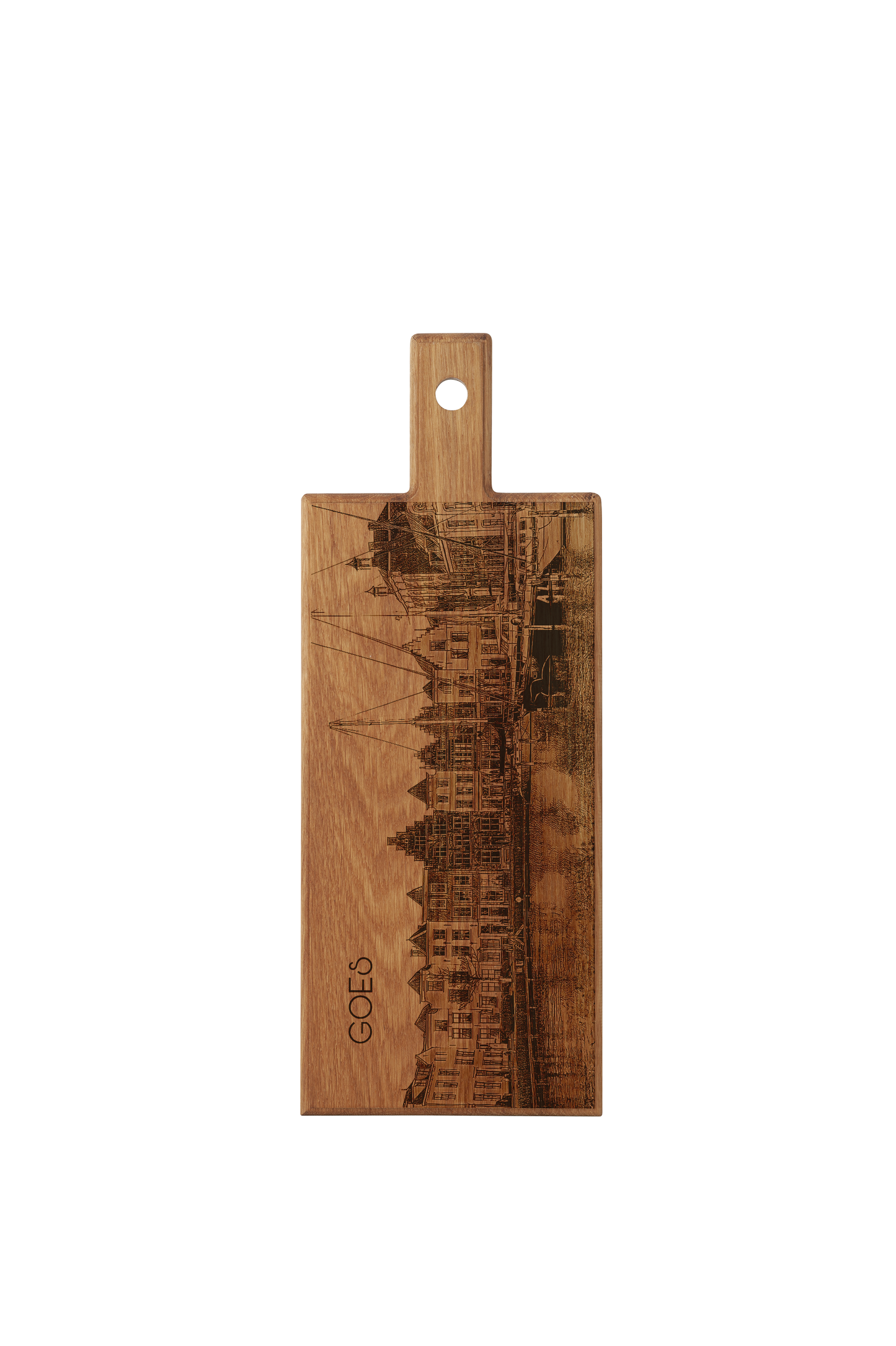 Goes Skyline – Handgemaakte Houten Serveer- & Kaasplank (49 × 17 cm)