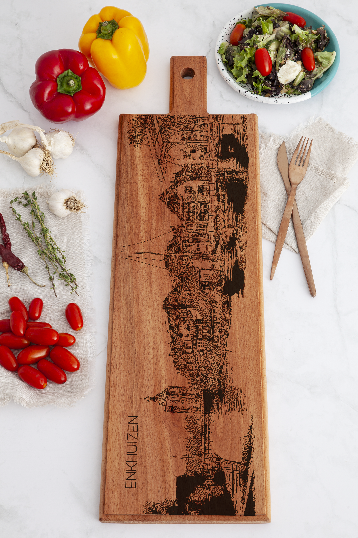Handmade Enkhuizen Engraved Large Serving Board - Beech Wood