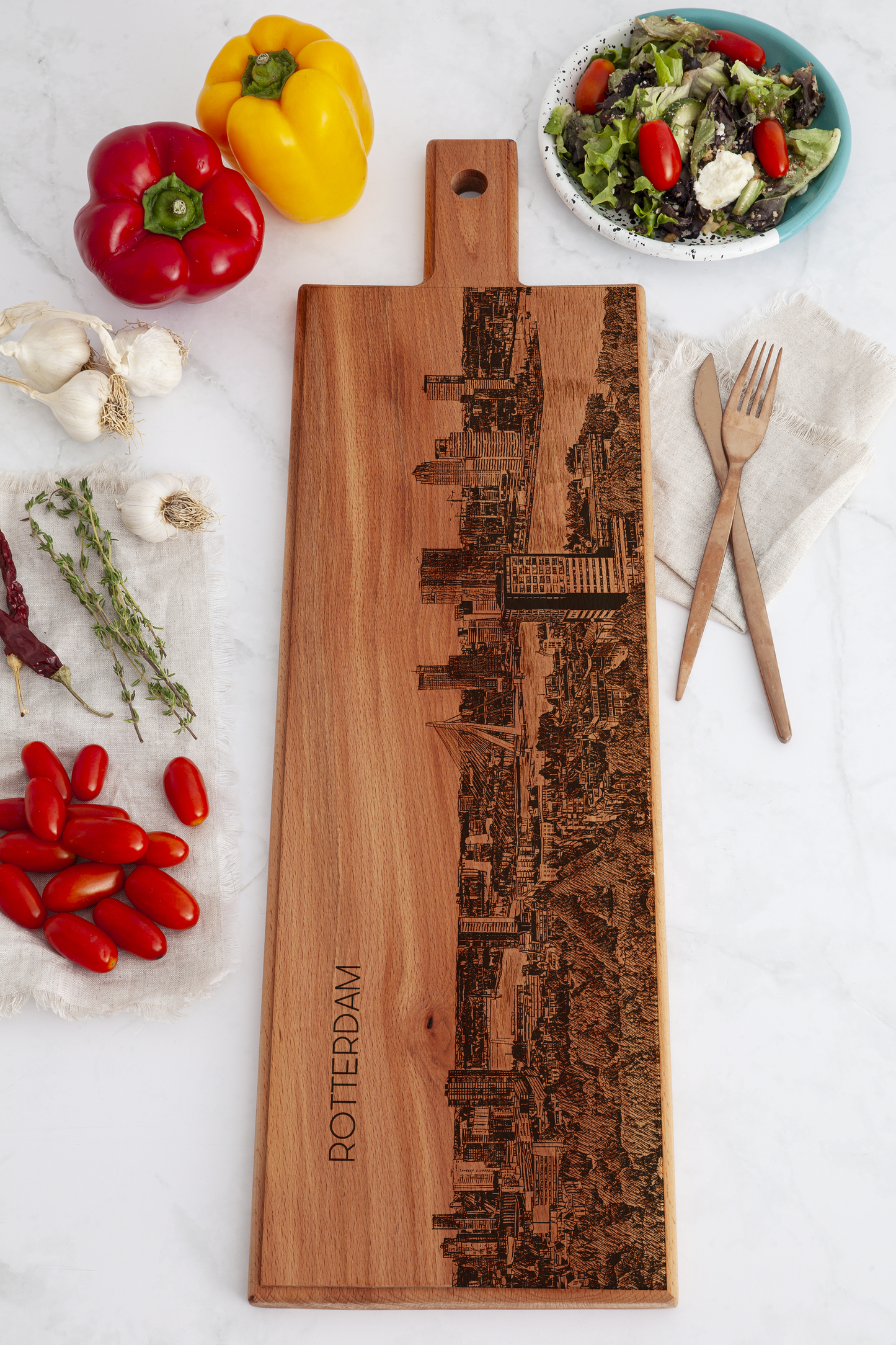 Rotterdam Skyline Wooden Serving Board – 60 x 17 cm