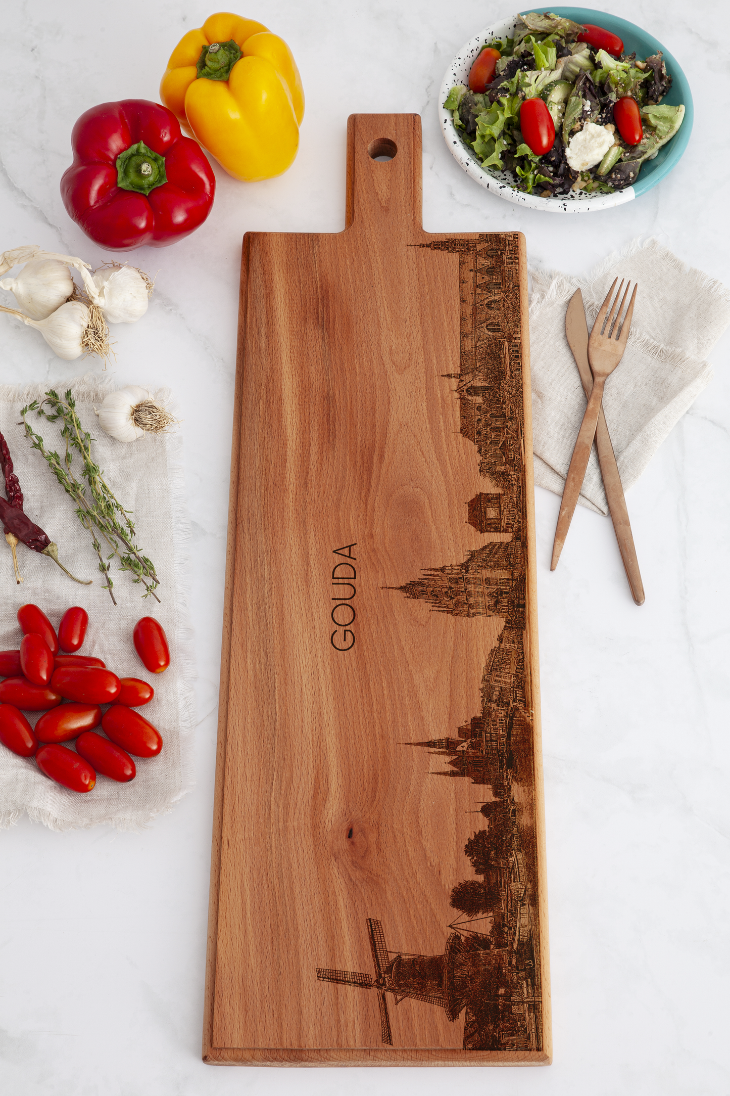 Gouda Skyline Wooden Serving Board – 60 x 17 cm