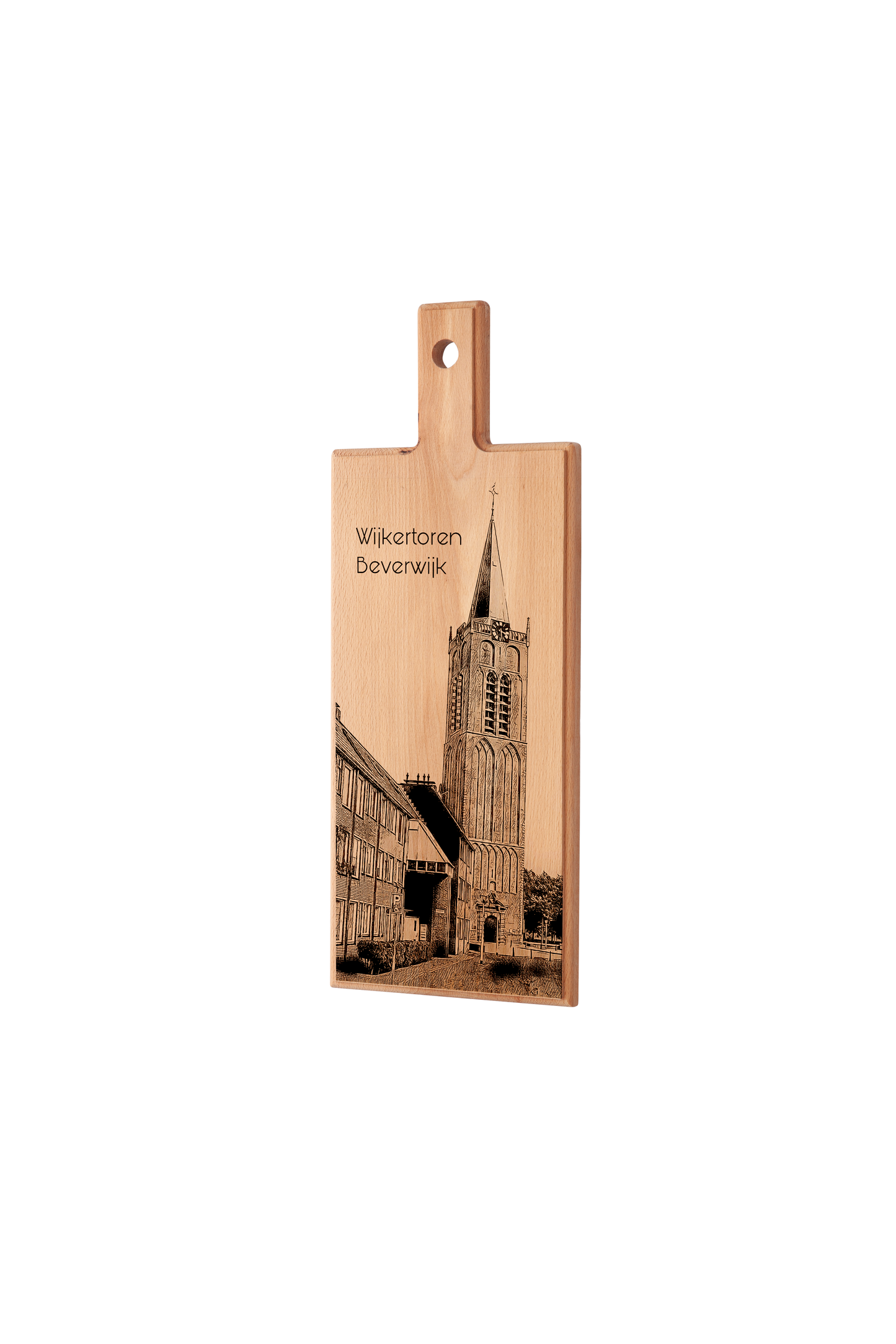 Handmade Beverwijk Wijkertoren Engraved Serving Board - Beech Wood