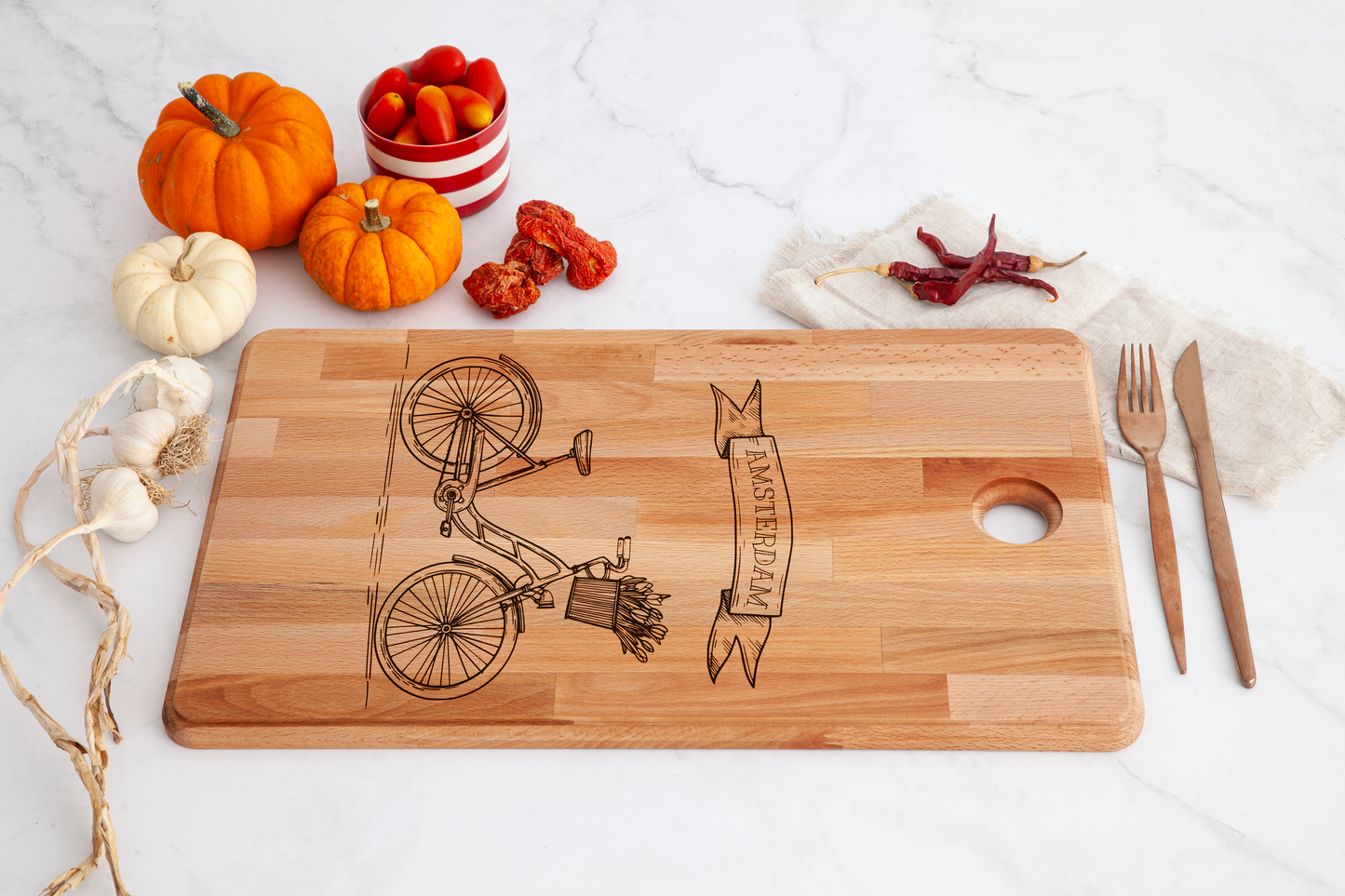 Amsterdam, Bicycle, cutting board, with knife
