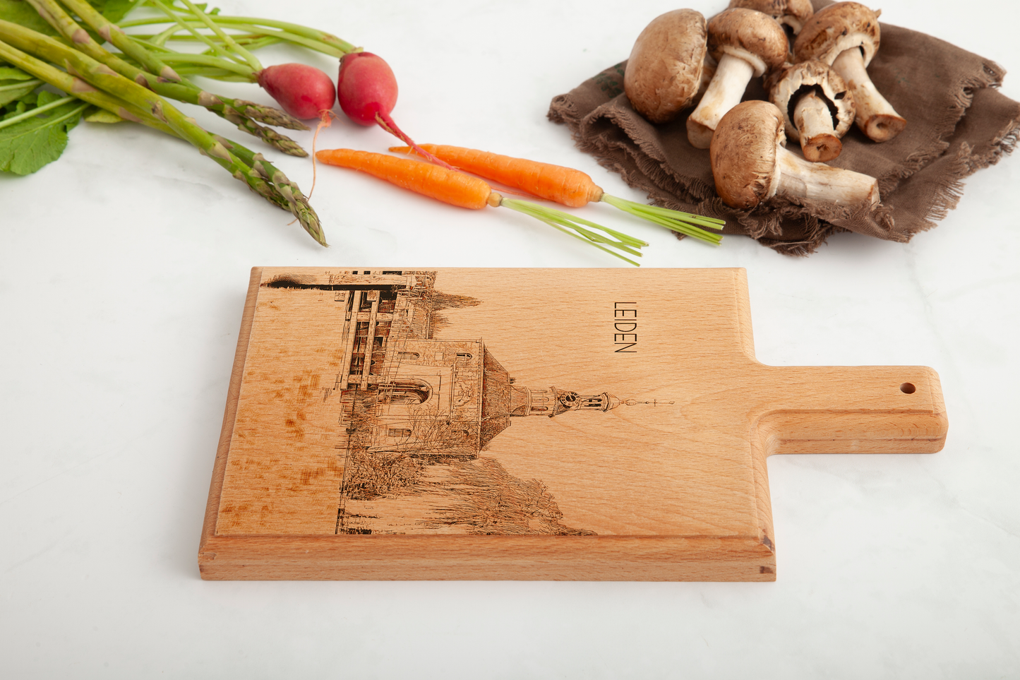 Leiden Zijlpoort Handmade , Engraved Cheese Board - Beech Wood