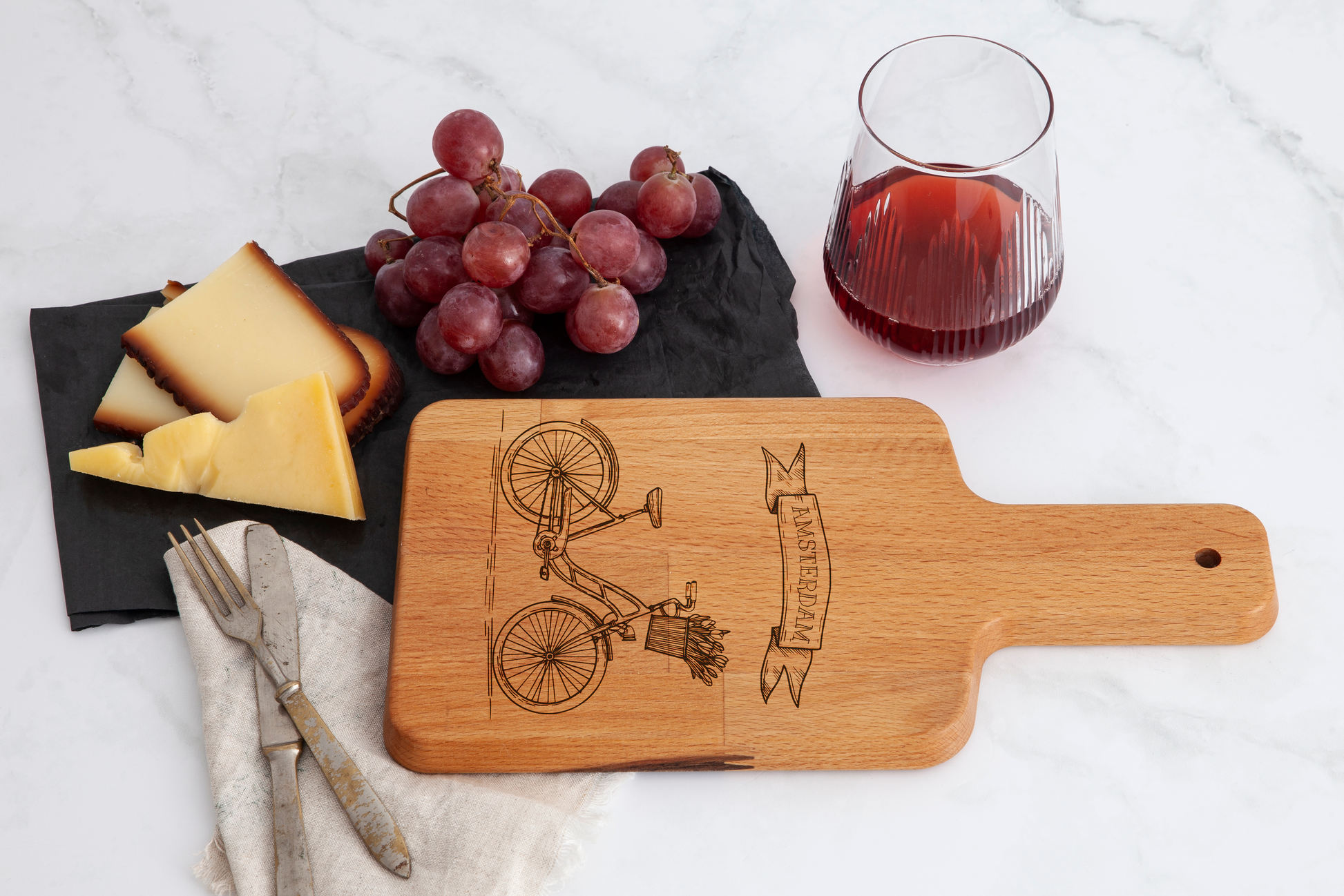 Amsterdam, Bicycle, cheese board, service wood grain horizontal close-up antimicrobial  Amsterdam, Bicycle, cheese board, 