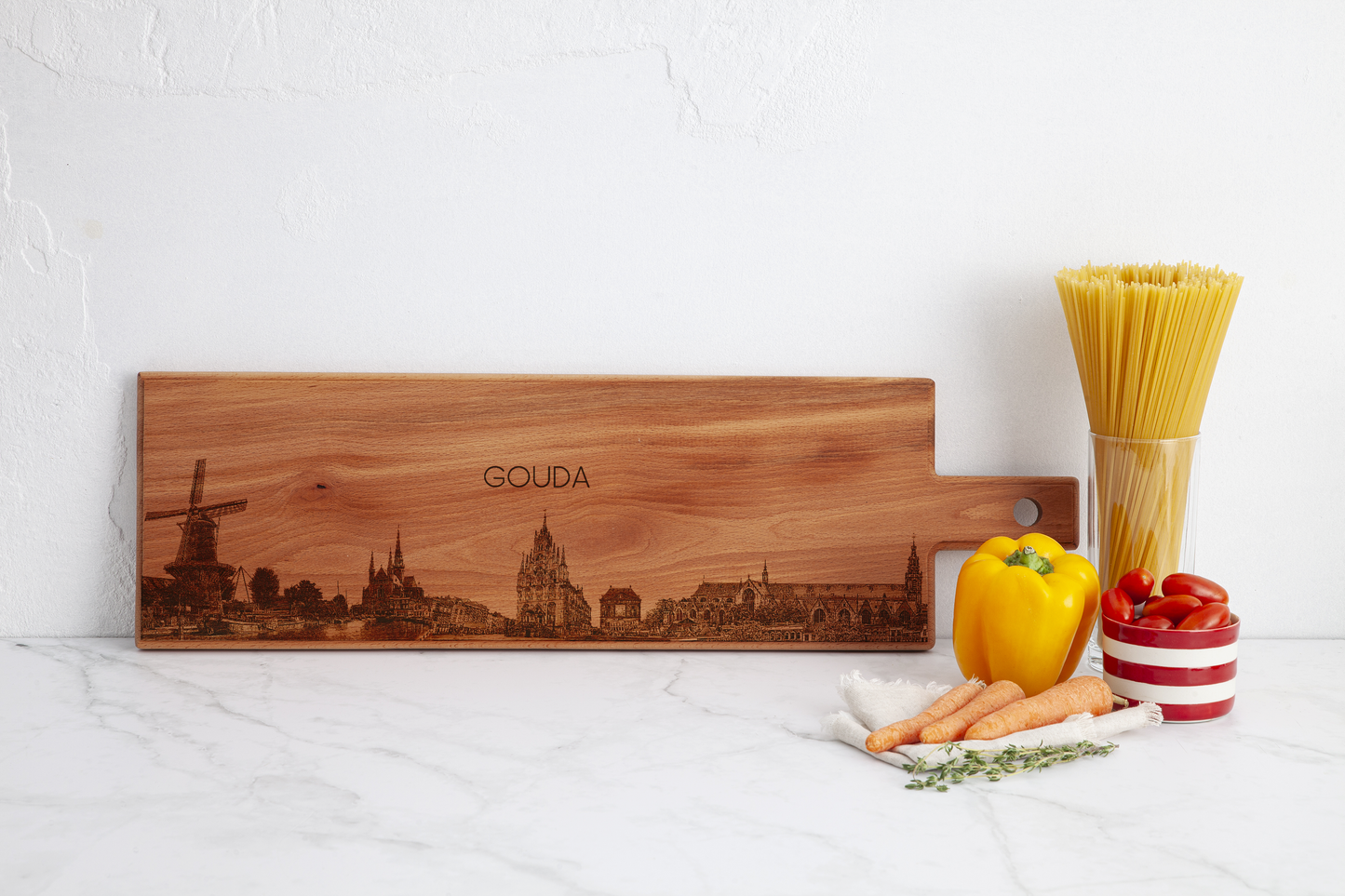 Gouda Skyline Wooden Serving Board – 60 x 17 cm