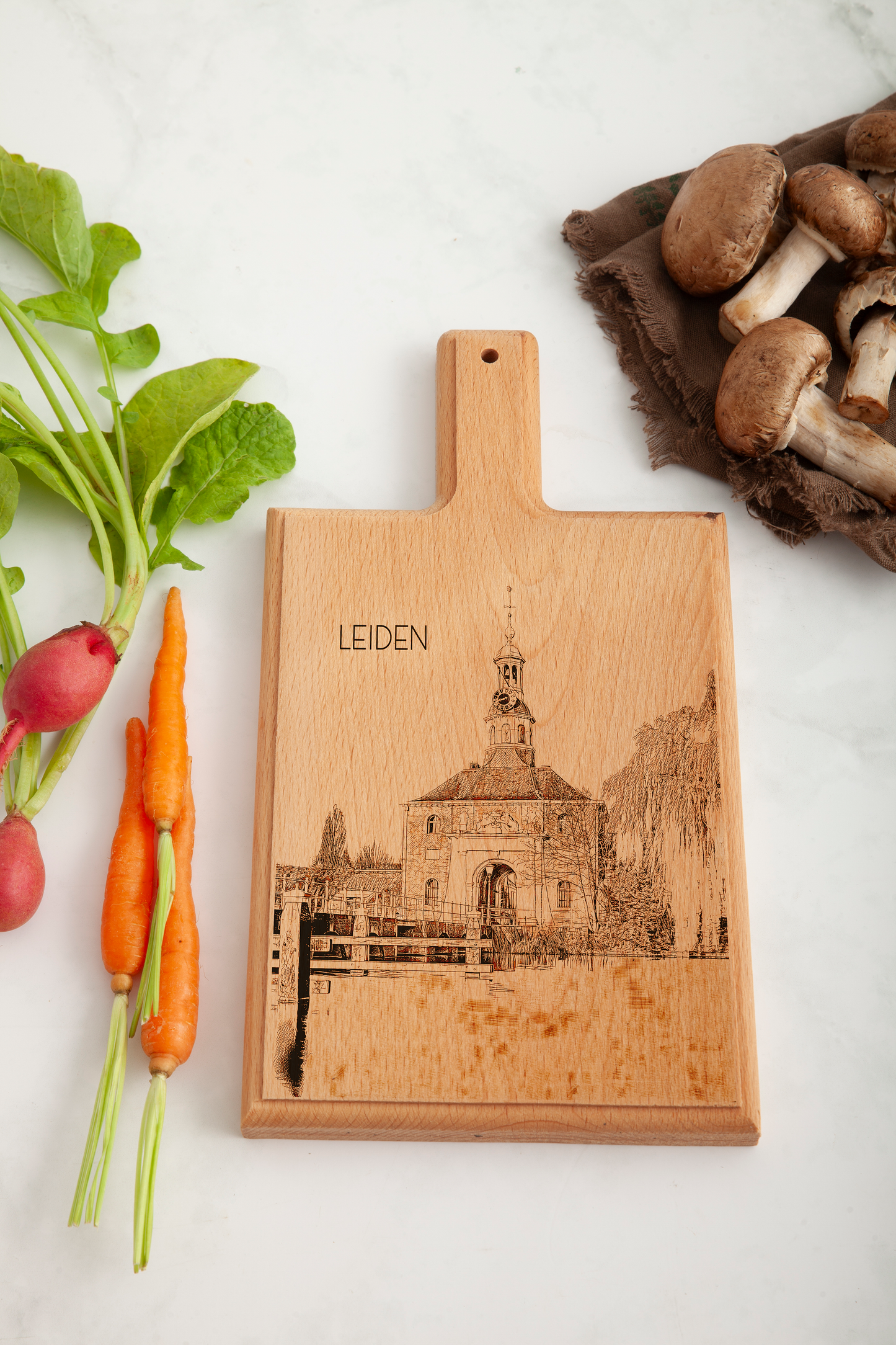 Leiden Zijlpoort Handmade , Engraved Cheese Board - Beech Wood