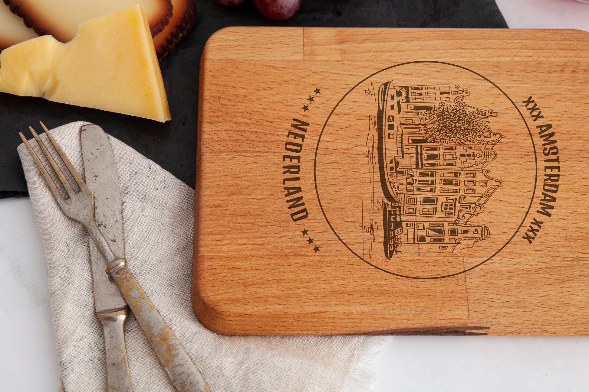 Amsterdam, Houses, cheese board, wood grain