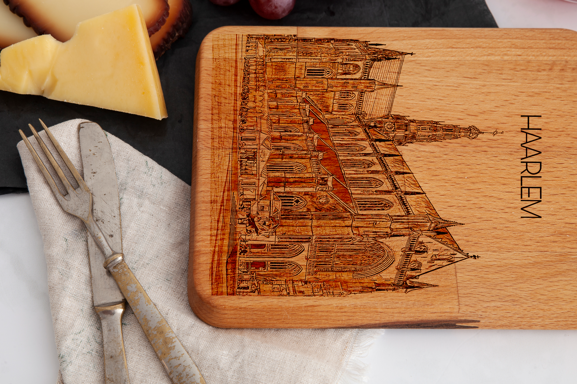 Haarlem, Grote Kerk, cheese board, wood grain