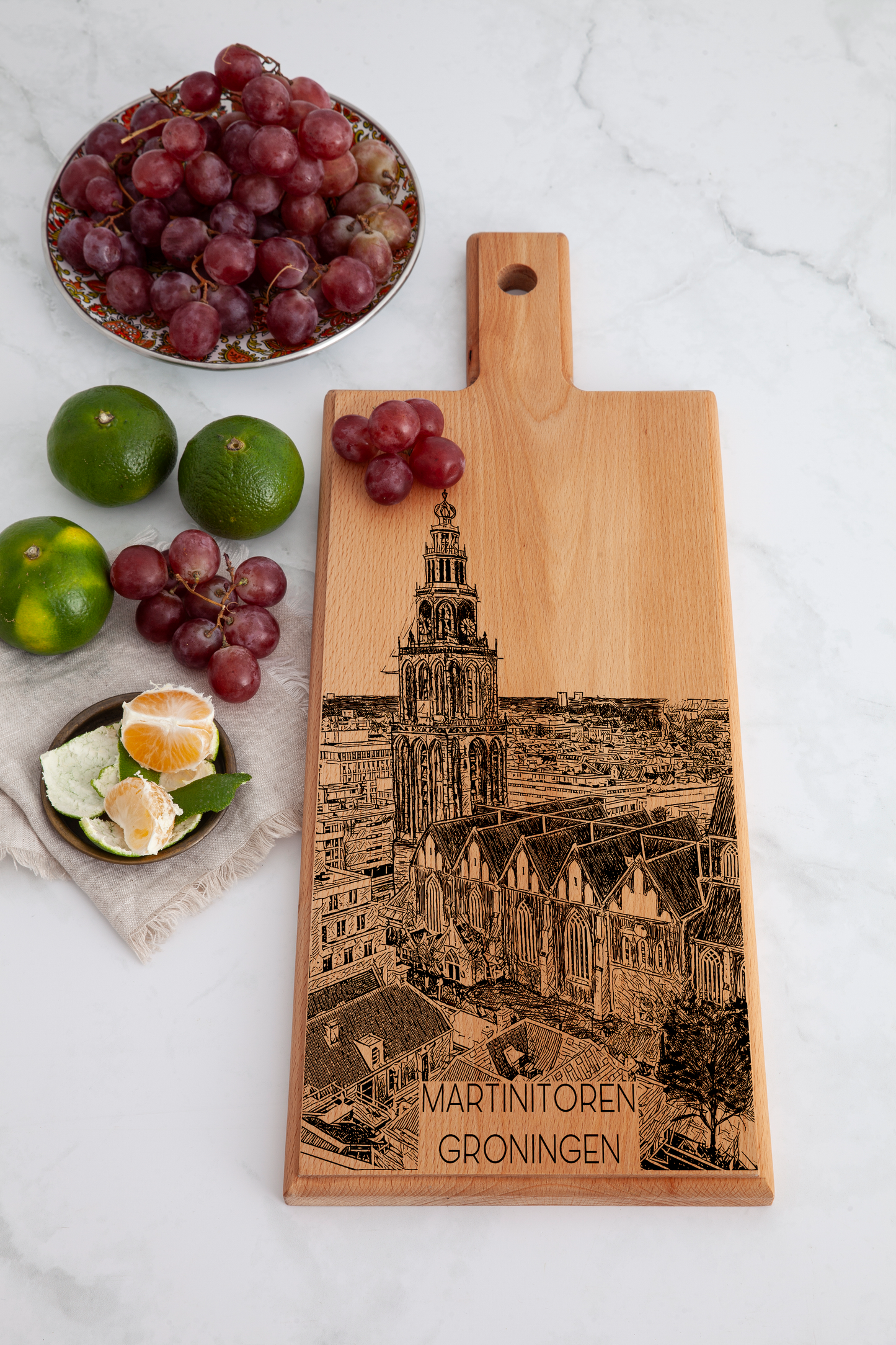 Handmade Groningen Martinitoren Engraved Serving Board - Beech Wood