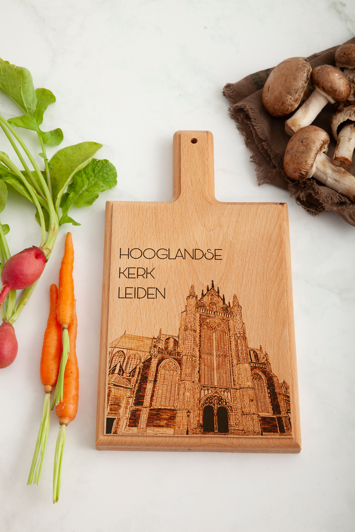 LEIDEN HOOGLANDSE KERK HANDMADE ENGRAVED CHEESE BOARD