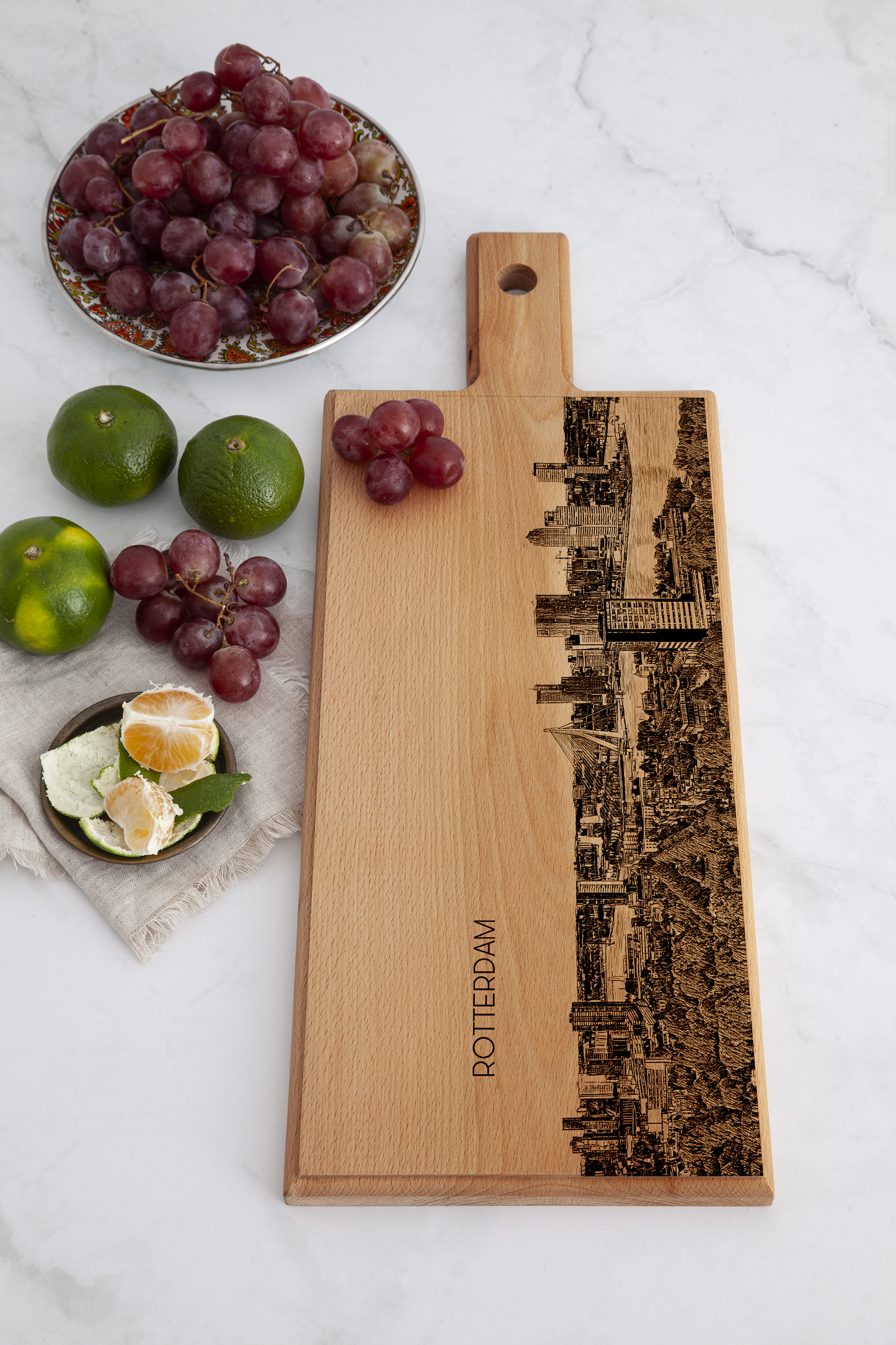 Rotterdam Skyline – Handmade Wooden Serving & Cheese Board (49 × 17 cm)