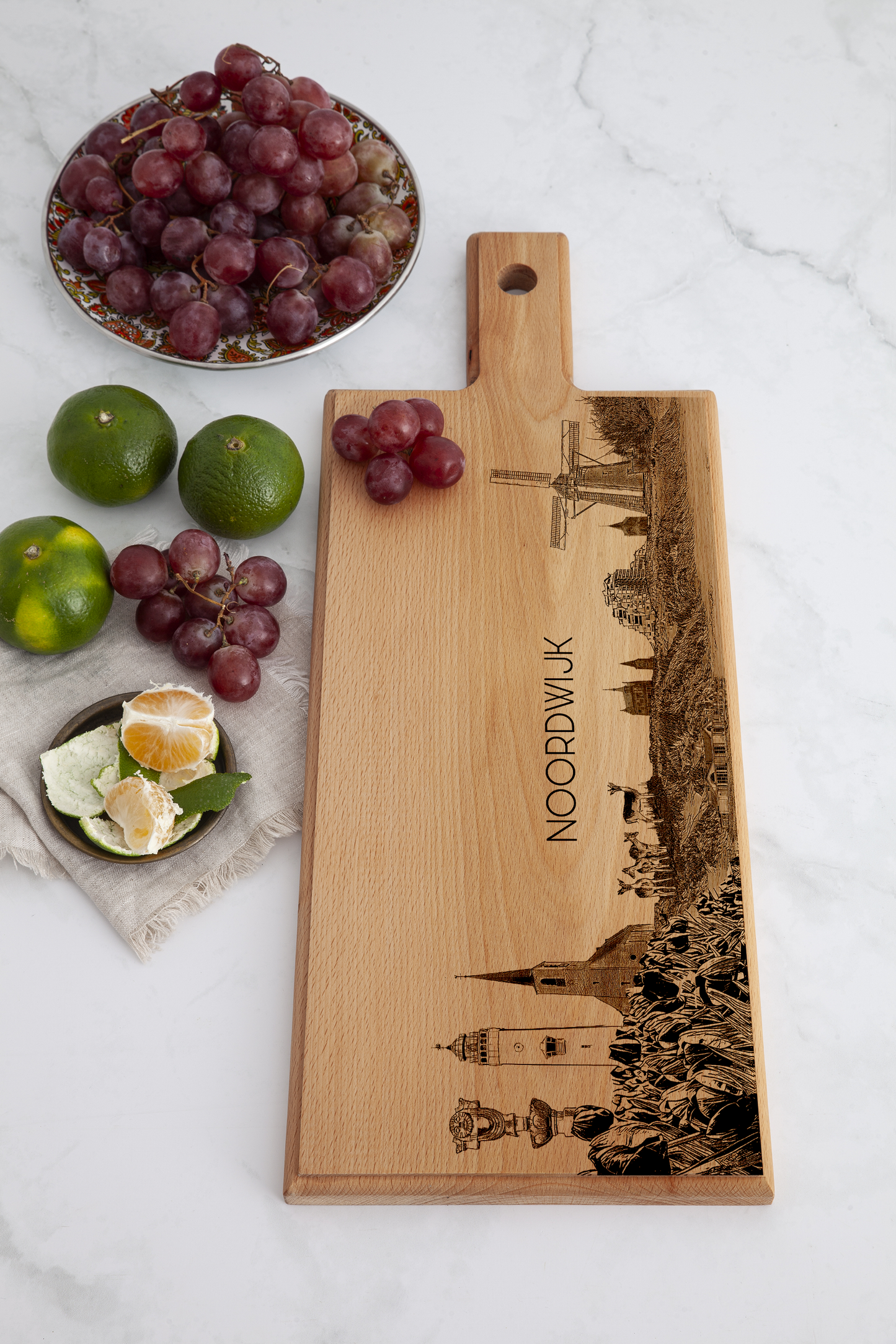 Noordwijk Skyline – Handmade Wooden Serving & Cheese Board (49 × 17 cm)