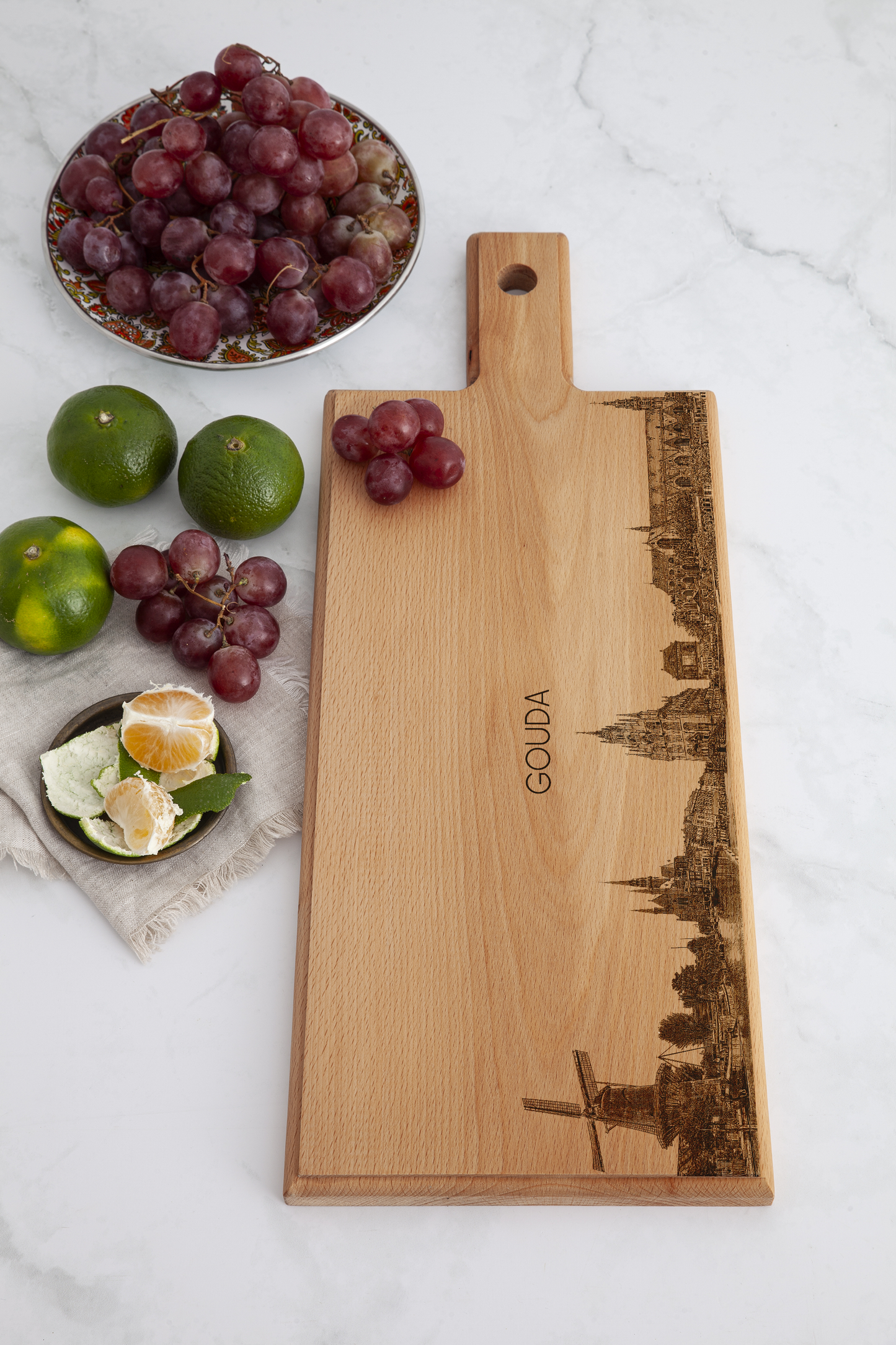 Gouda Skyline – Handmade Wooden Serving & Cheese Board (49 × 17 cm)