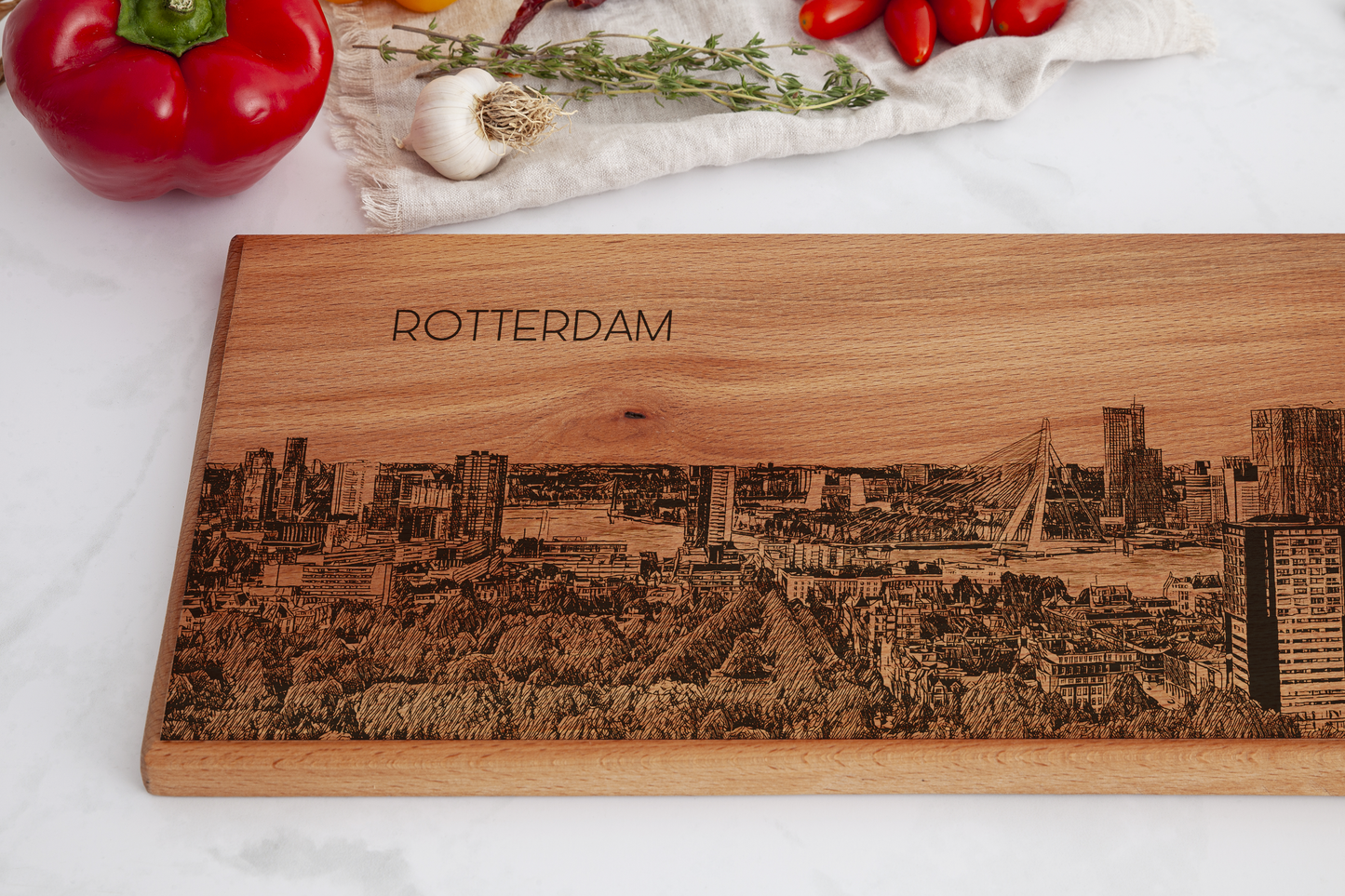 Rotterdam Skyline Wooden Serving Board – 60 x 17 cm