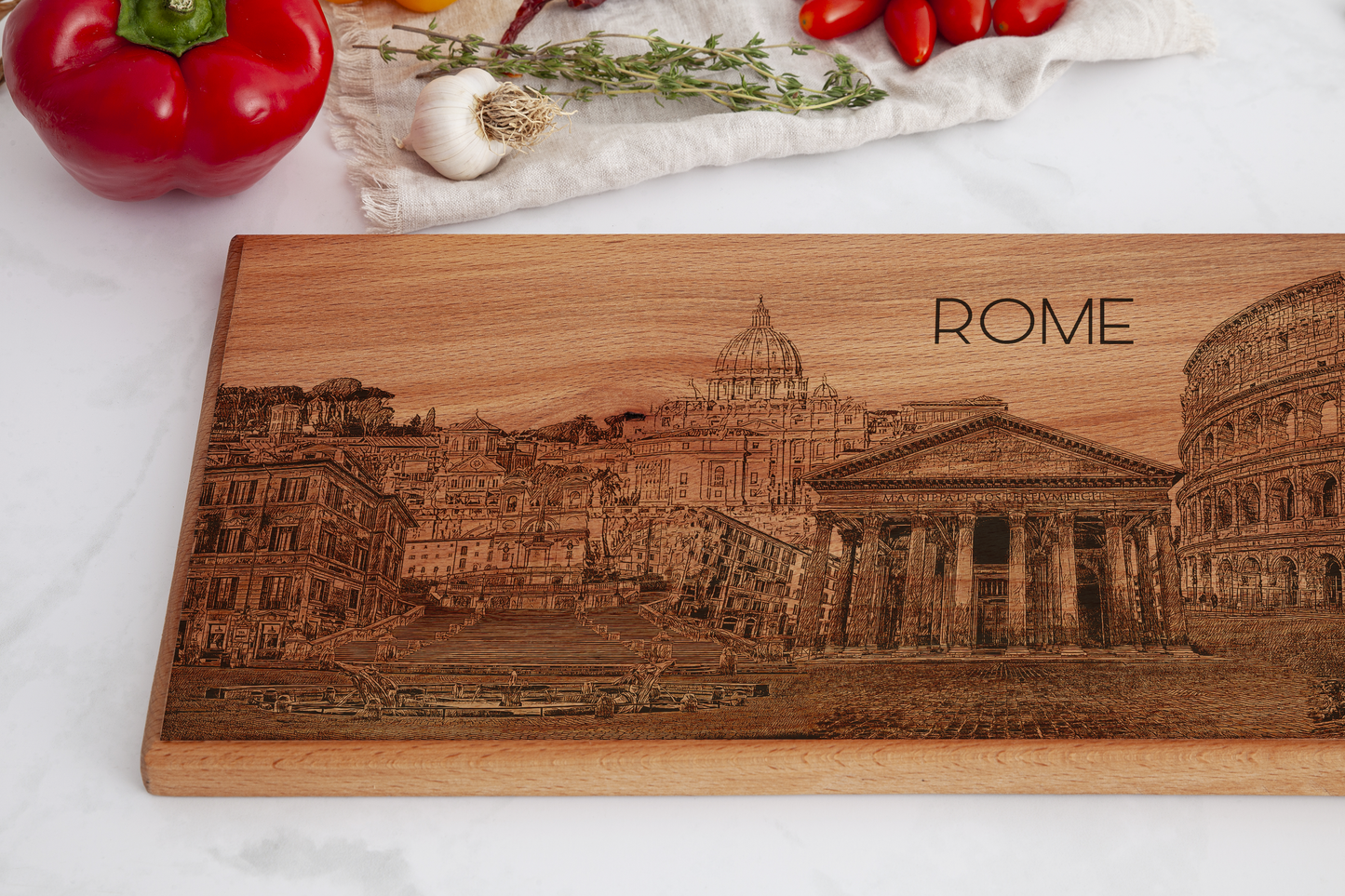 Rome Skyline Wooden Serving Board – 62 x 17 cm