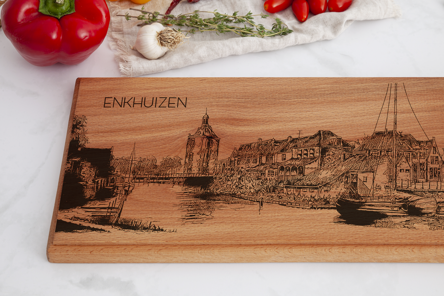 Handmade Enkhuizen Engraved Large Serving Board - Beech Wood