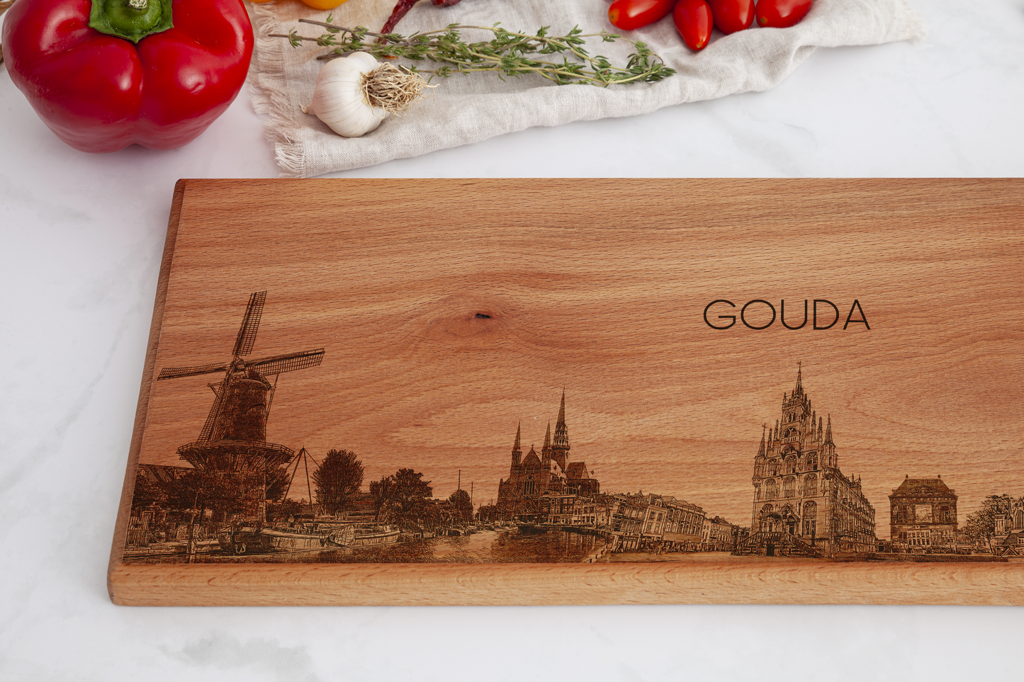 Gouda Skyline Wooden Serving Board – 60 x 17 cm