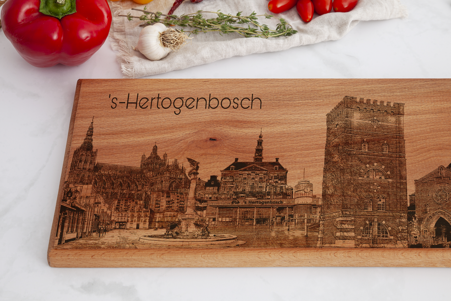 ’s-Hertogenbosch Skyline Houten Serveerplank – 60 x 17 cm