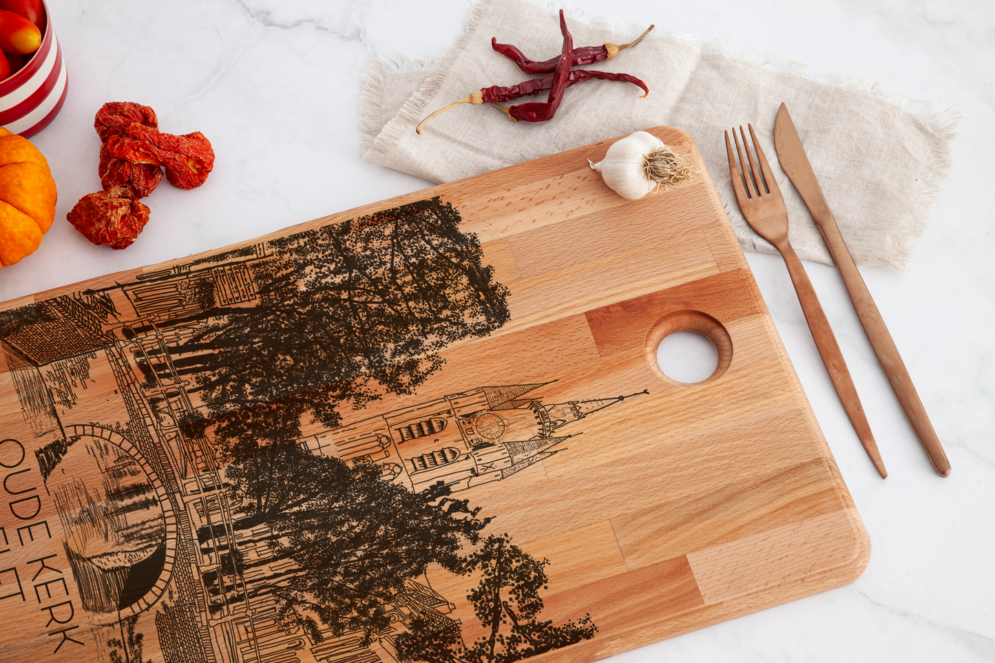 Delft, Oude Kerk, cutting board, close-up