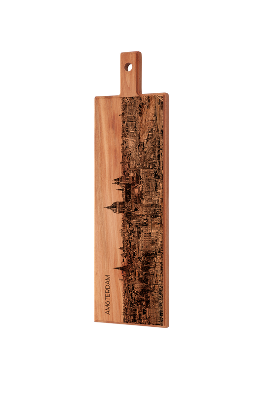 Handmade Amsterdam Skyline Engraved Large Serving Board - Beech Wood