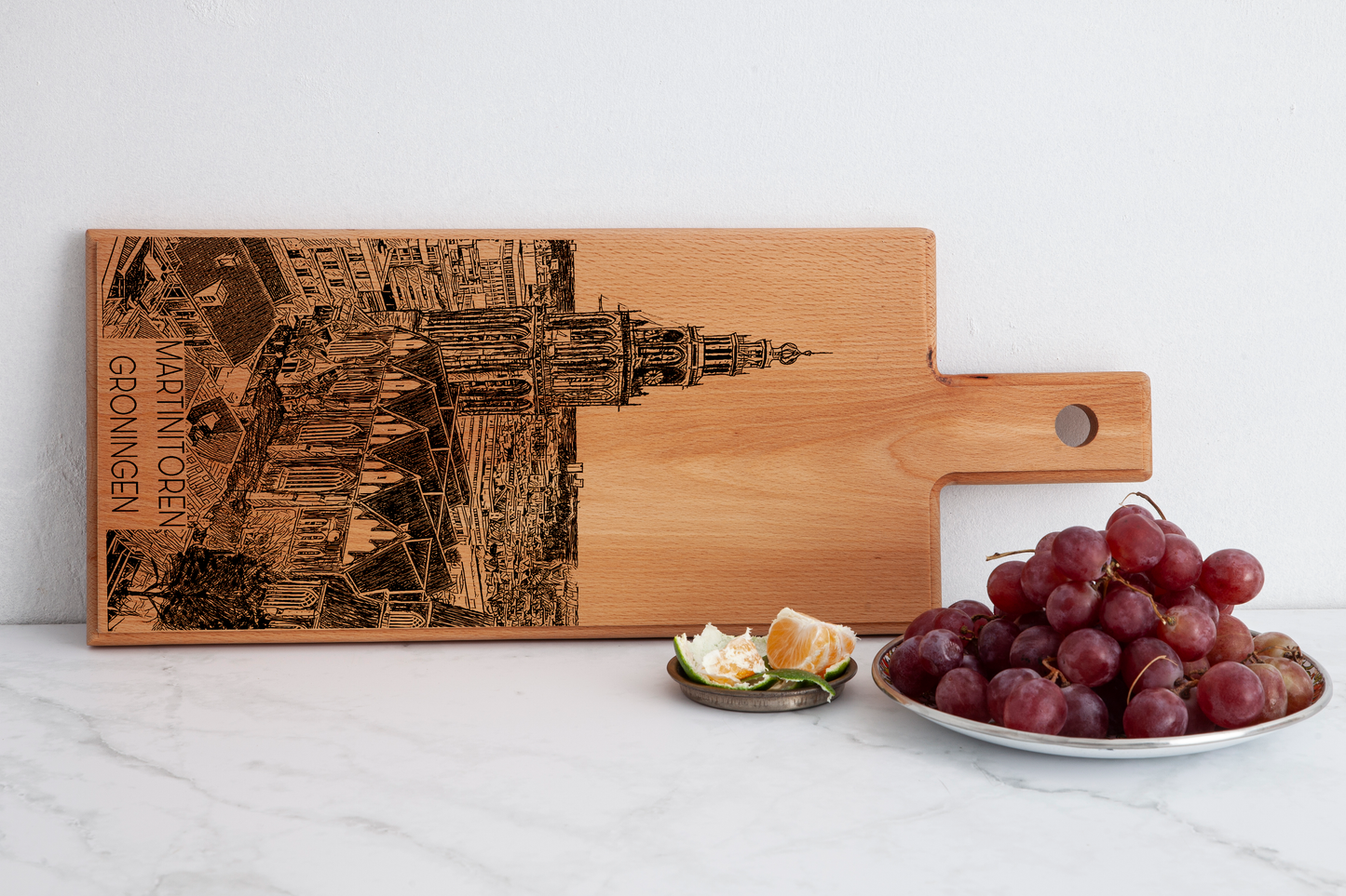 Handmade Groningen Martinitoren Engraved Serving Board - Beech Wood