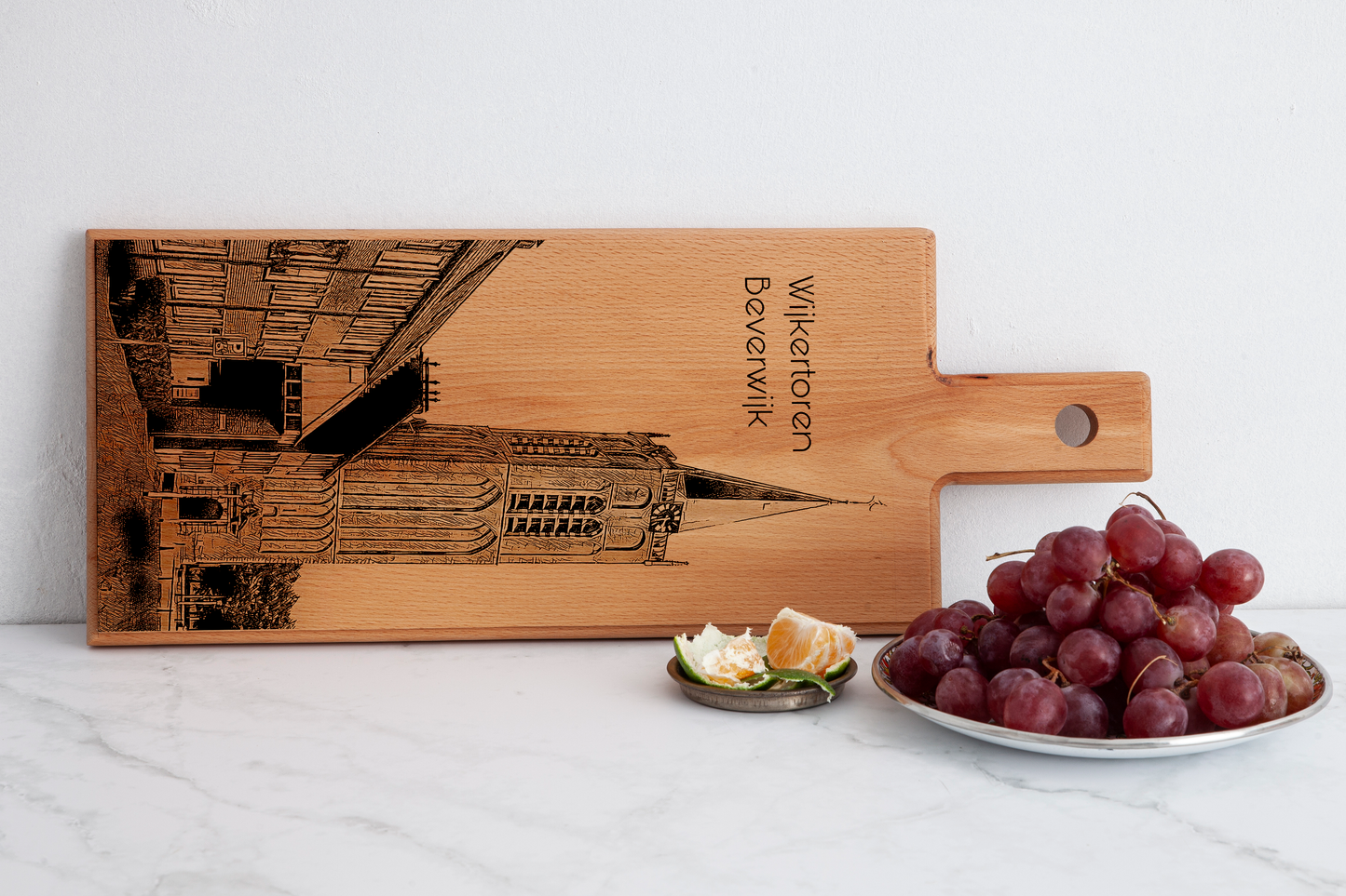 Handmade Beverwijk Wijkertoren Engraved Serving Board - Beech Wood