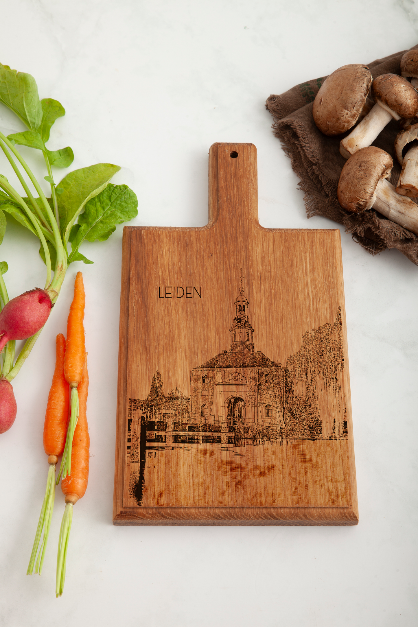 Leiden Zijlpoort Handmade , Engraved Cheese Board - Beech Wood