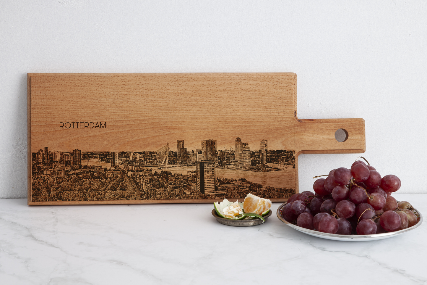 Rotterdam Skyline – Handmade Wooden Serving & Cheese Board (49 × 17 cm)