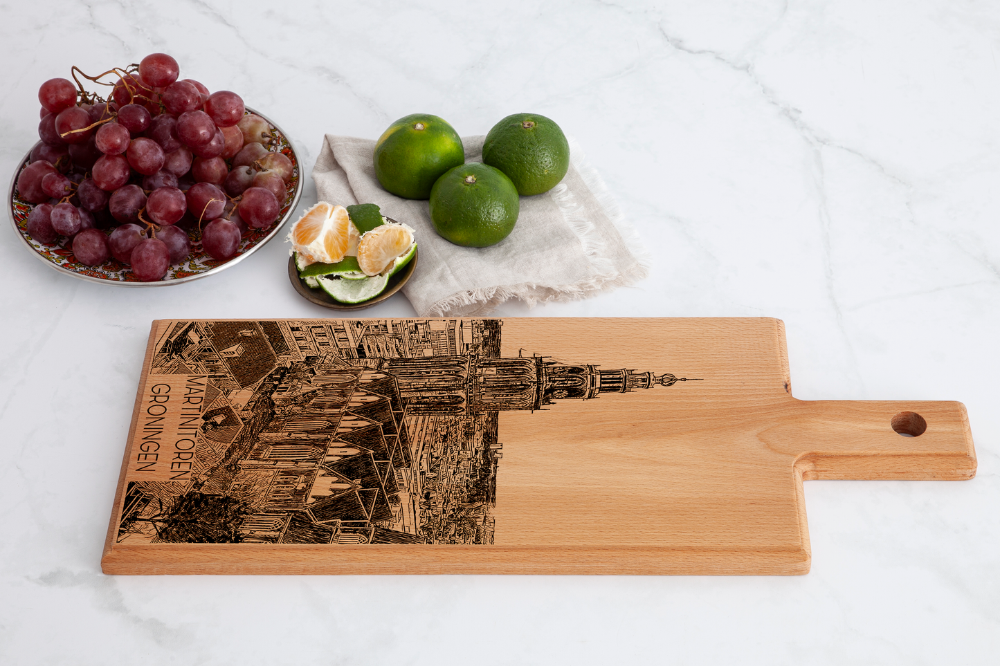 Handmade Groningen Martinitoren Engraved Serving Board - Beech Wood