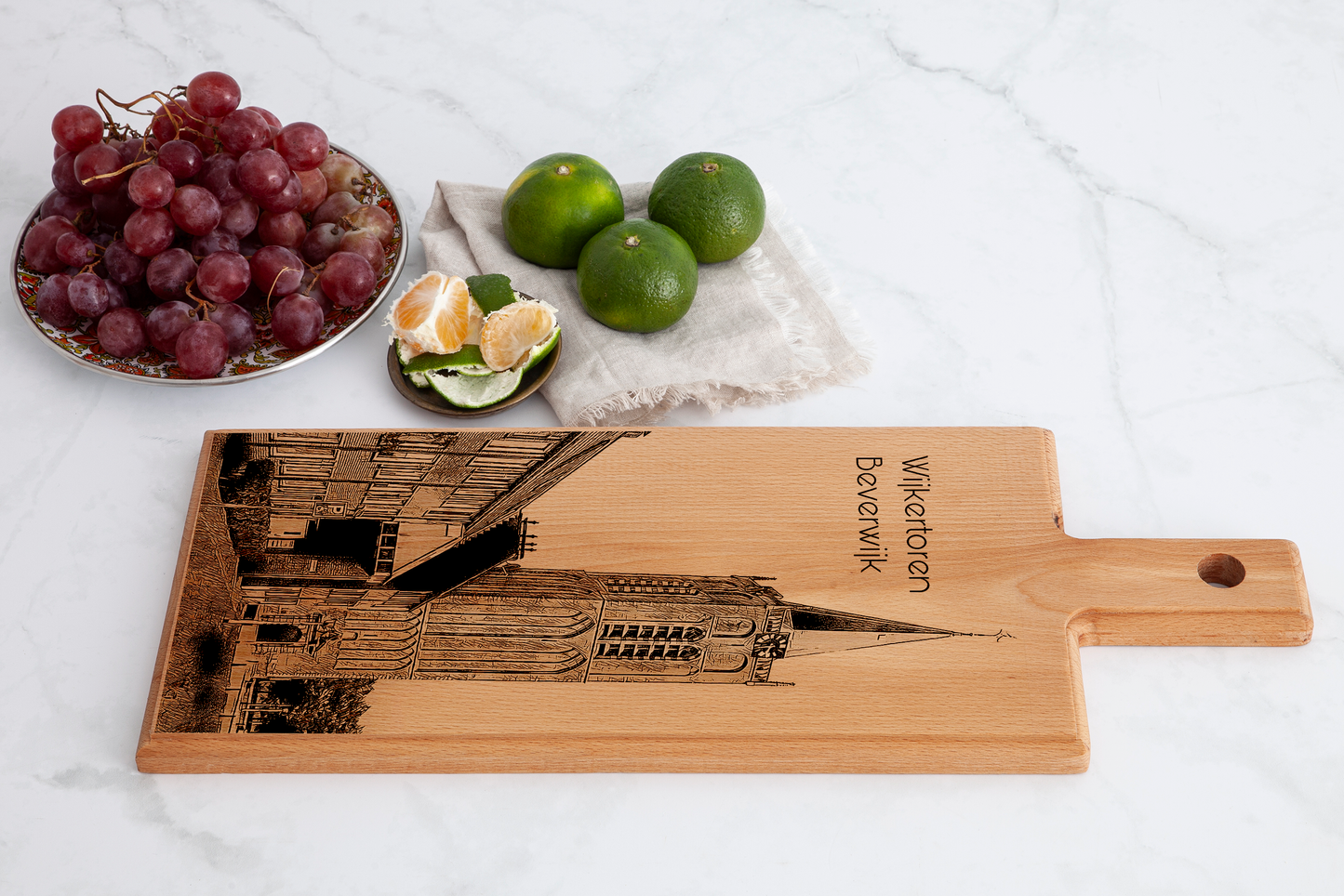 Handmade Beverwijk Wijkertoren Engraved Serving Board - Beech Wood