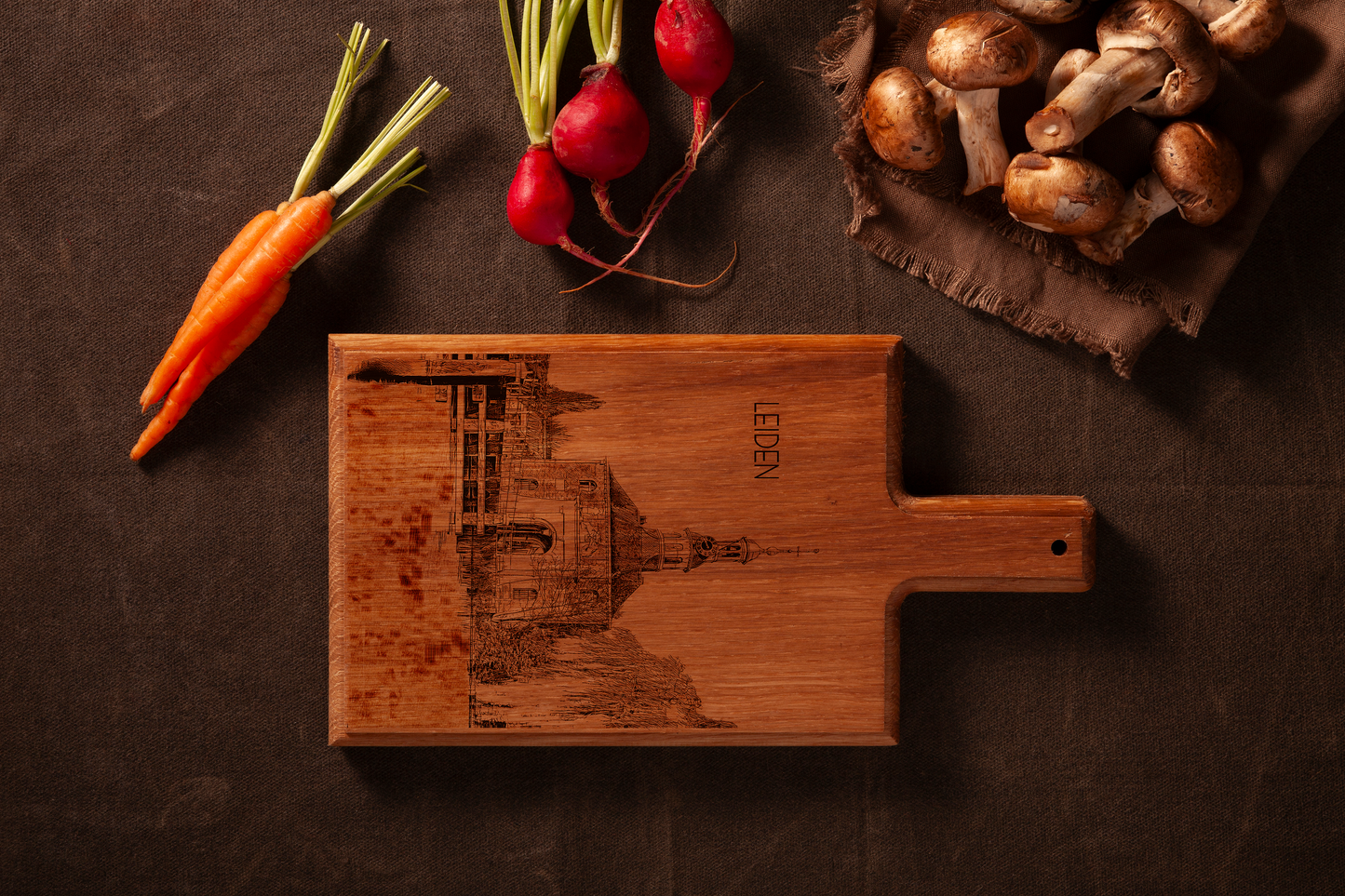 Leiden Zijlpoort Handmade , Engraved Cheese Board - Beech Wood