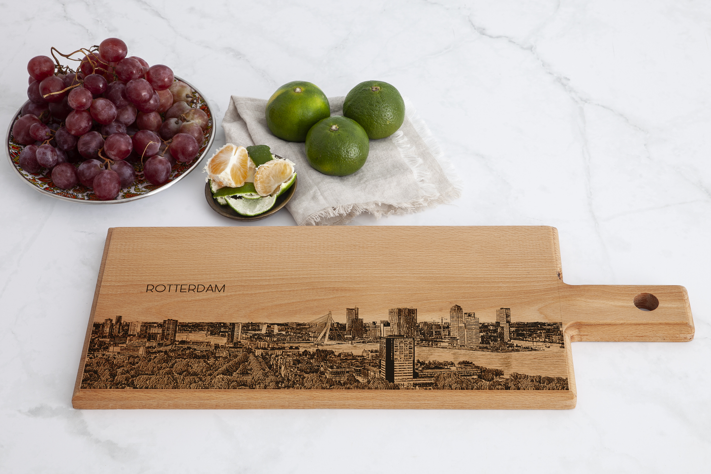 Rotterdam Skyline – Handmade Wooden Serving & Cheese Board (49 × 17 cm)