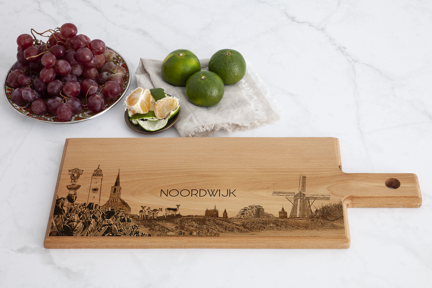 Noordwijk Skyline – Handmade Wooden Serving & Cheese Board (49 × 17 cm)