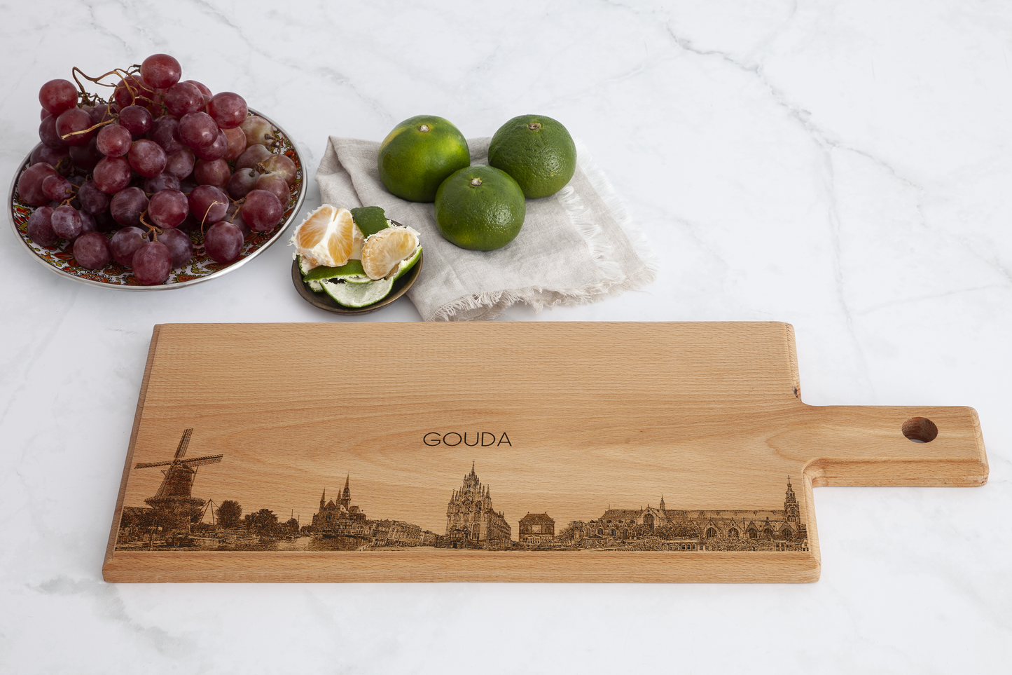 Gouda Skyline – Handmade Wooden Serving & Cheese Board (49 × 17 cm)